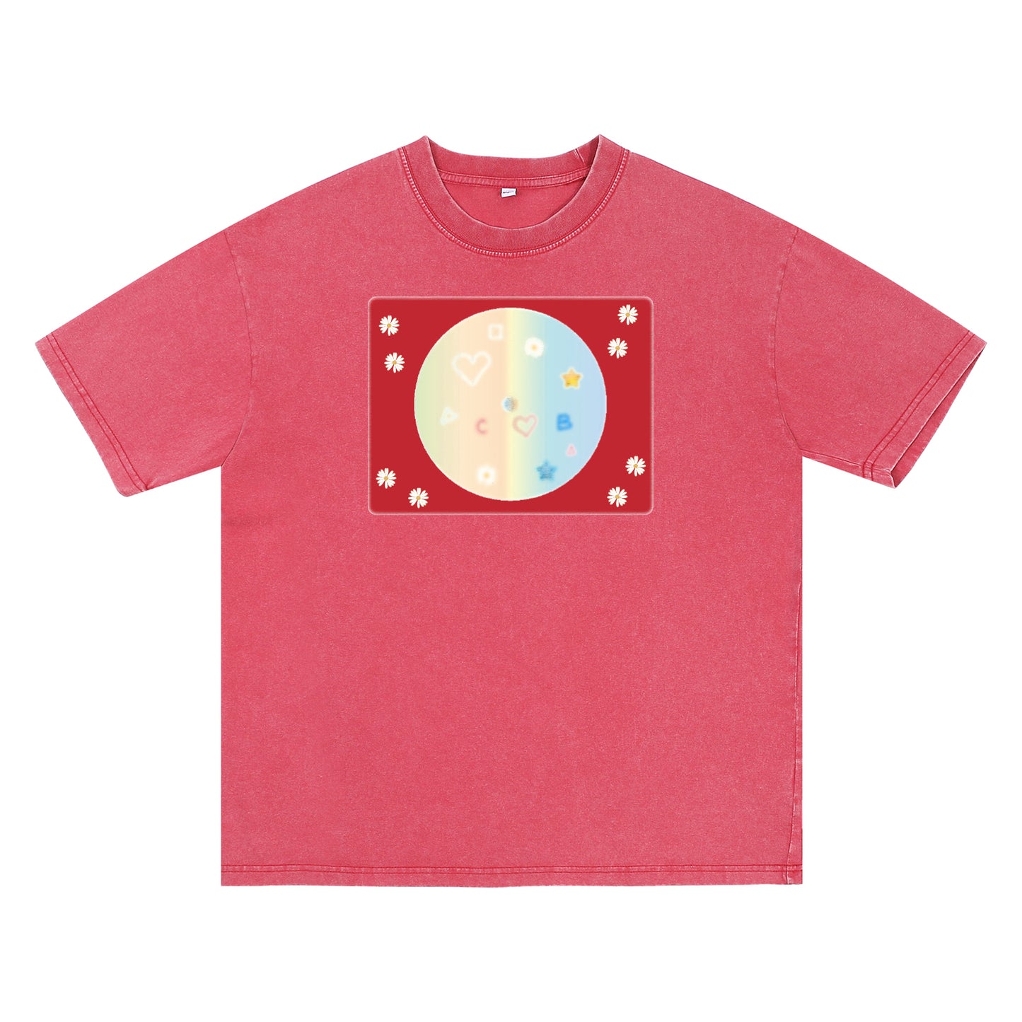 Detail view of red t恤 featuring Candy Spectrum Bloom Vintage Tee