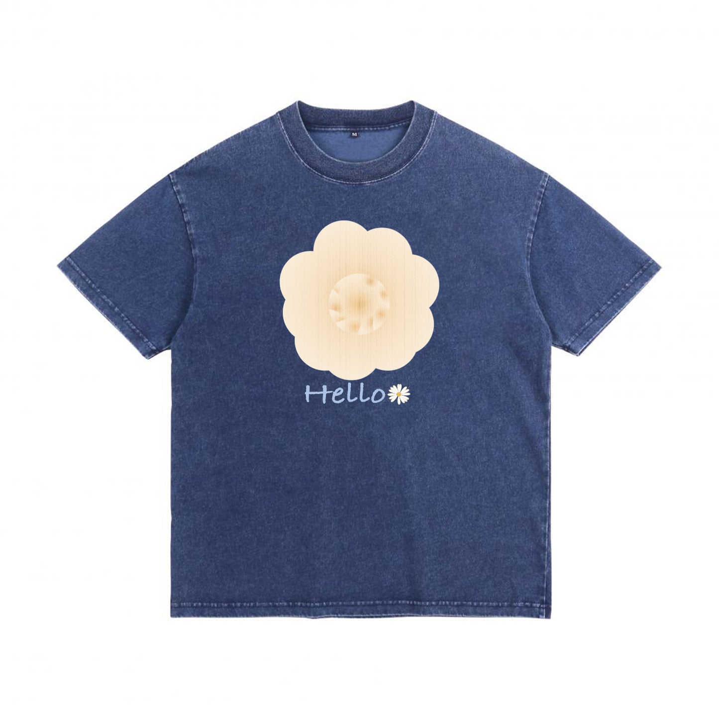 Alternate angle of blue t恤 featuring Cream Whisper Bloom Denim Washed Tee