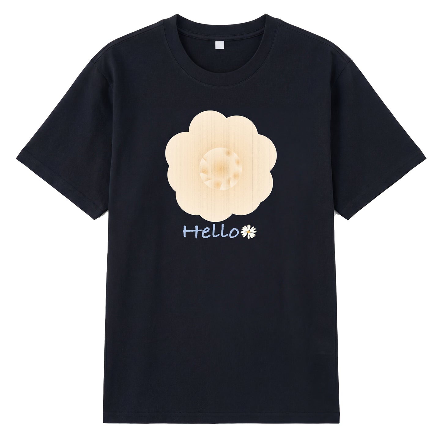 Detail view of black t恤 featuring Cream Whisper Bloom Staple Tee