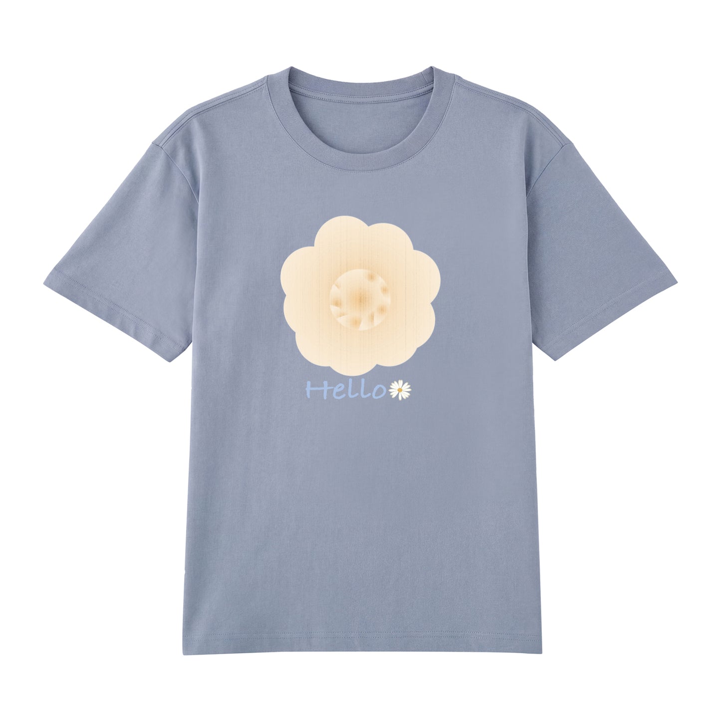 Detail view of blue t恤 featuring Cream Whisper Bloom Staple Tee
