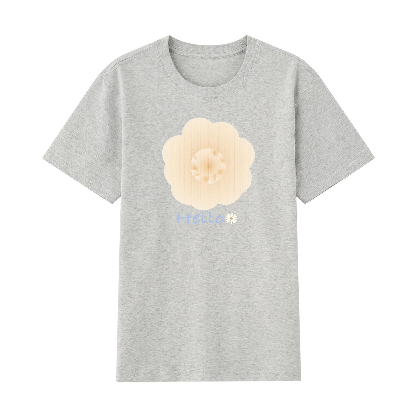 Detail view of gray t恤 featuring Cream Whisper Bloom Staple Tee