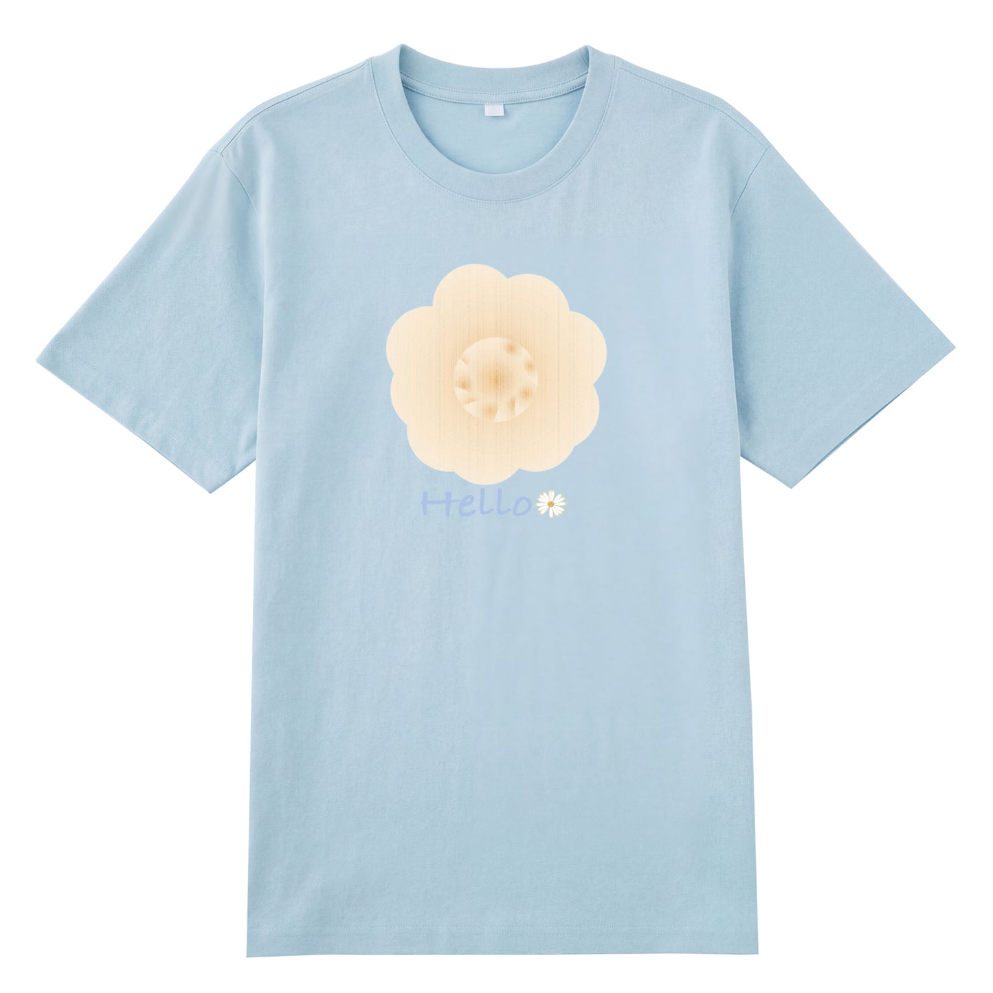 Detail view of blue t恤 featuring Cream Whisper Bloom Staple Tee