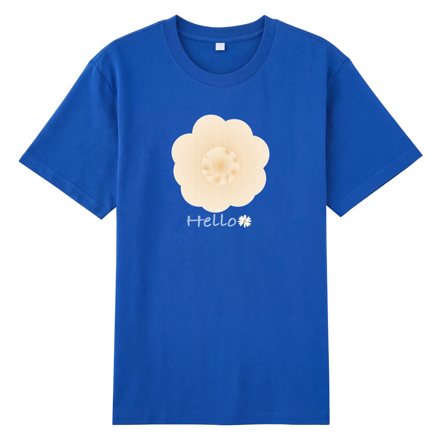 Detail view of blue t恤 featuring Cream Whisper Bloom Staple Tee