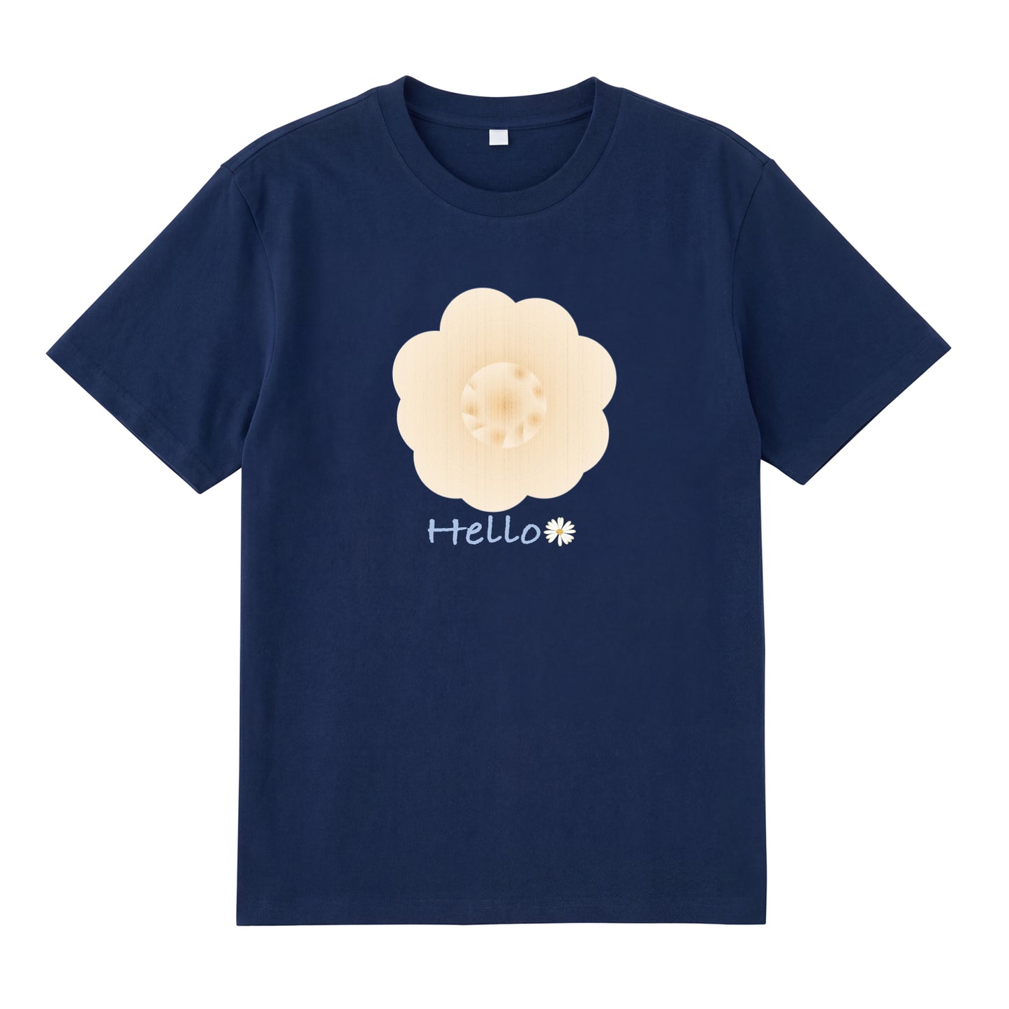 Detail view of blue t恤 featuring Cream Whisper Bloom Staple Tee