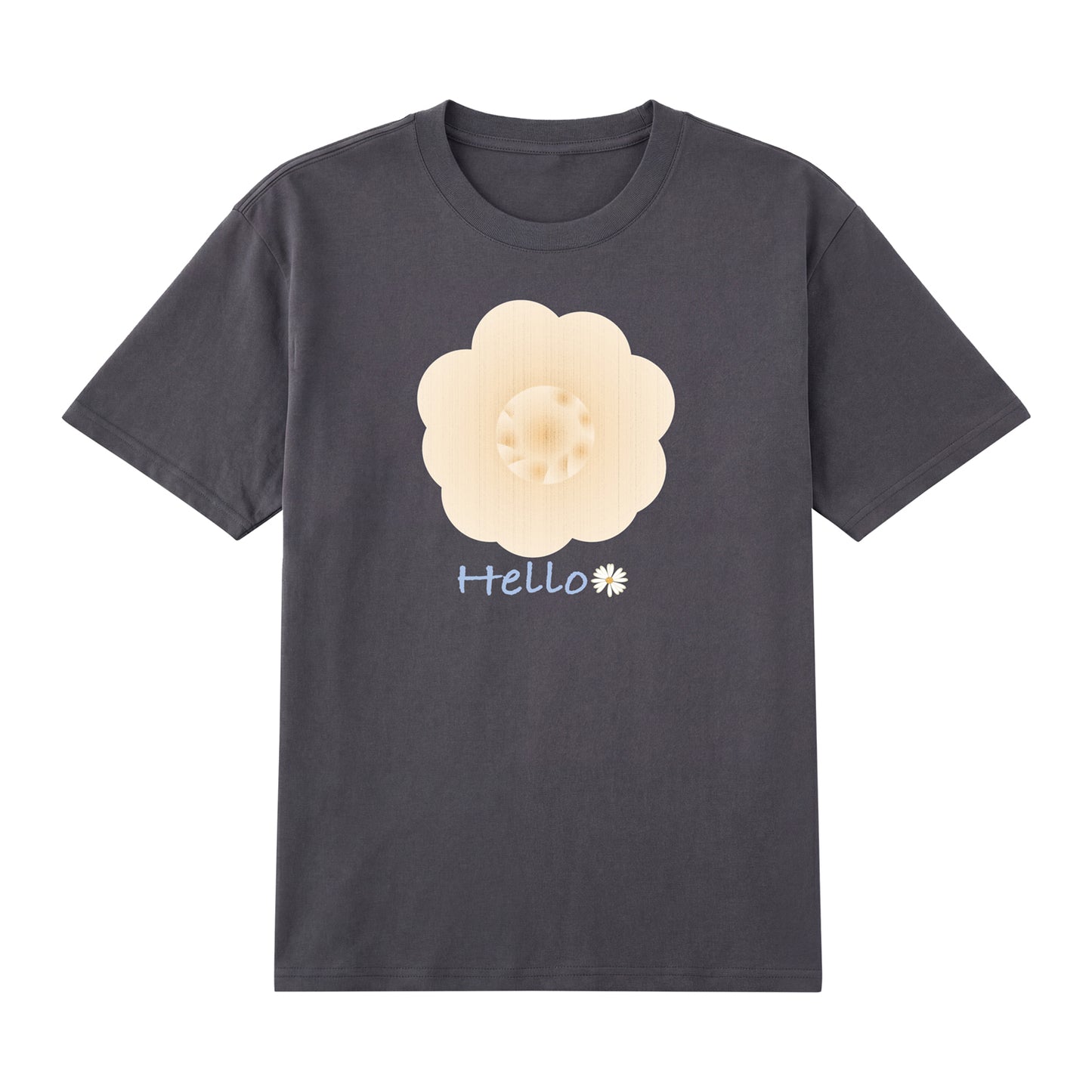 Front view of gray t恤 featuring Cream Whisper Bloom Staple Tee