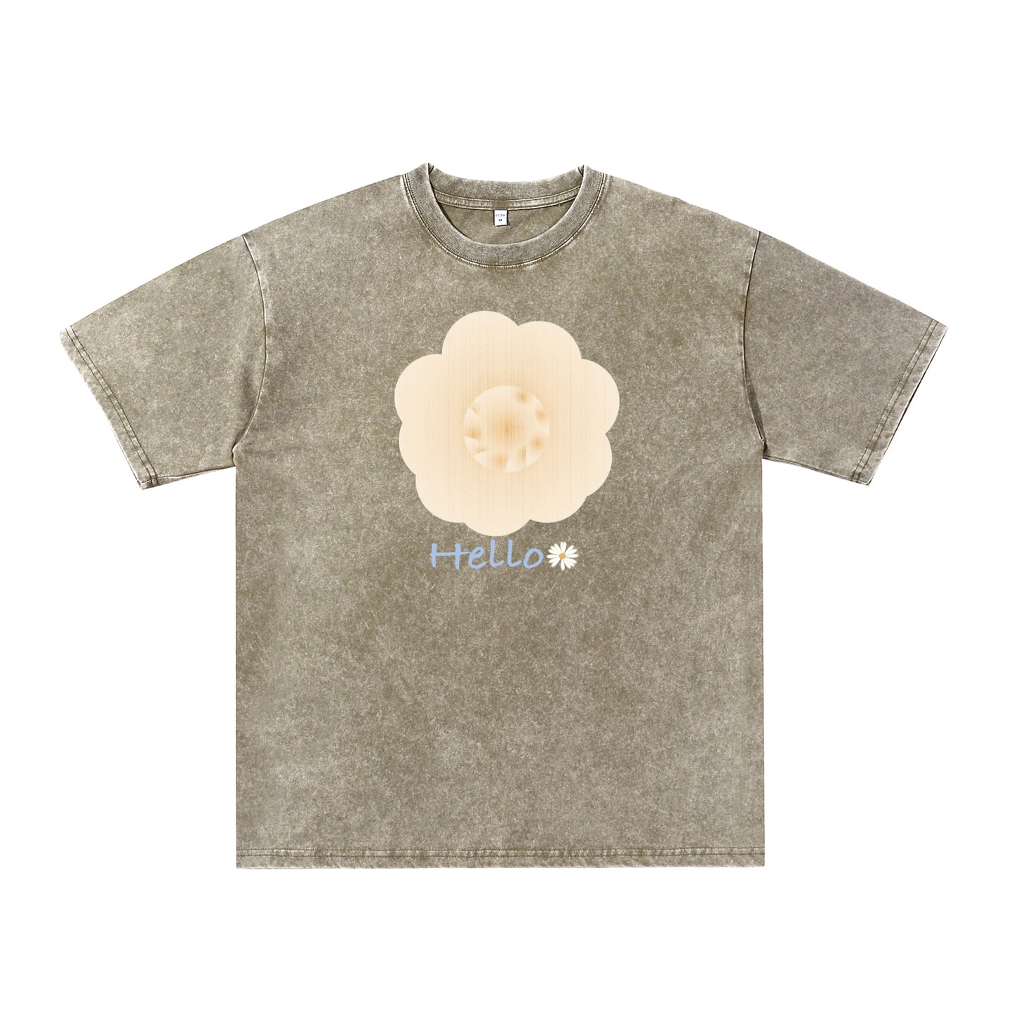 Detail view of green t恤 featuring Cream Whisper Bloom Vintage Tee