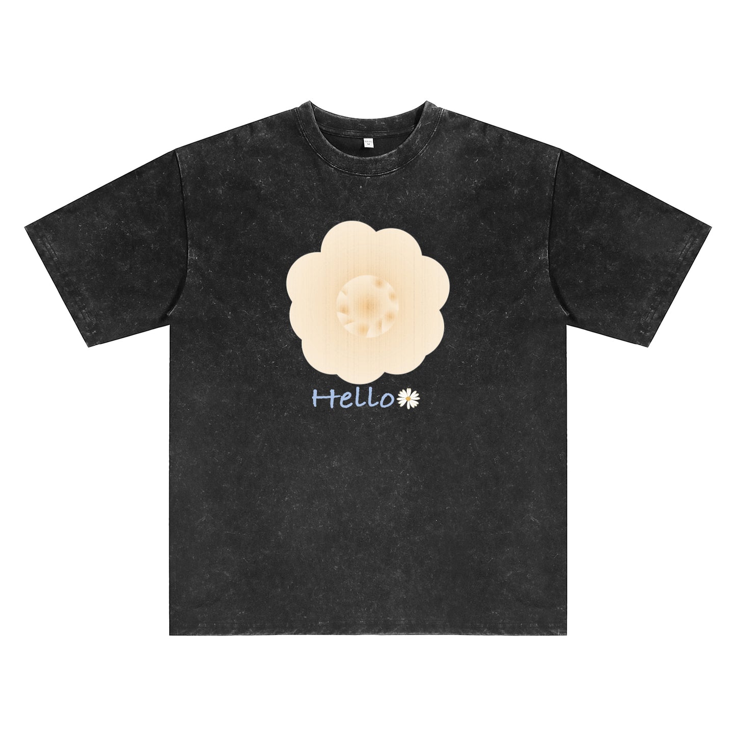 Detail view of black t恤 featuring Cream Whisper Bloom Vintage Tee