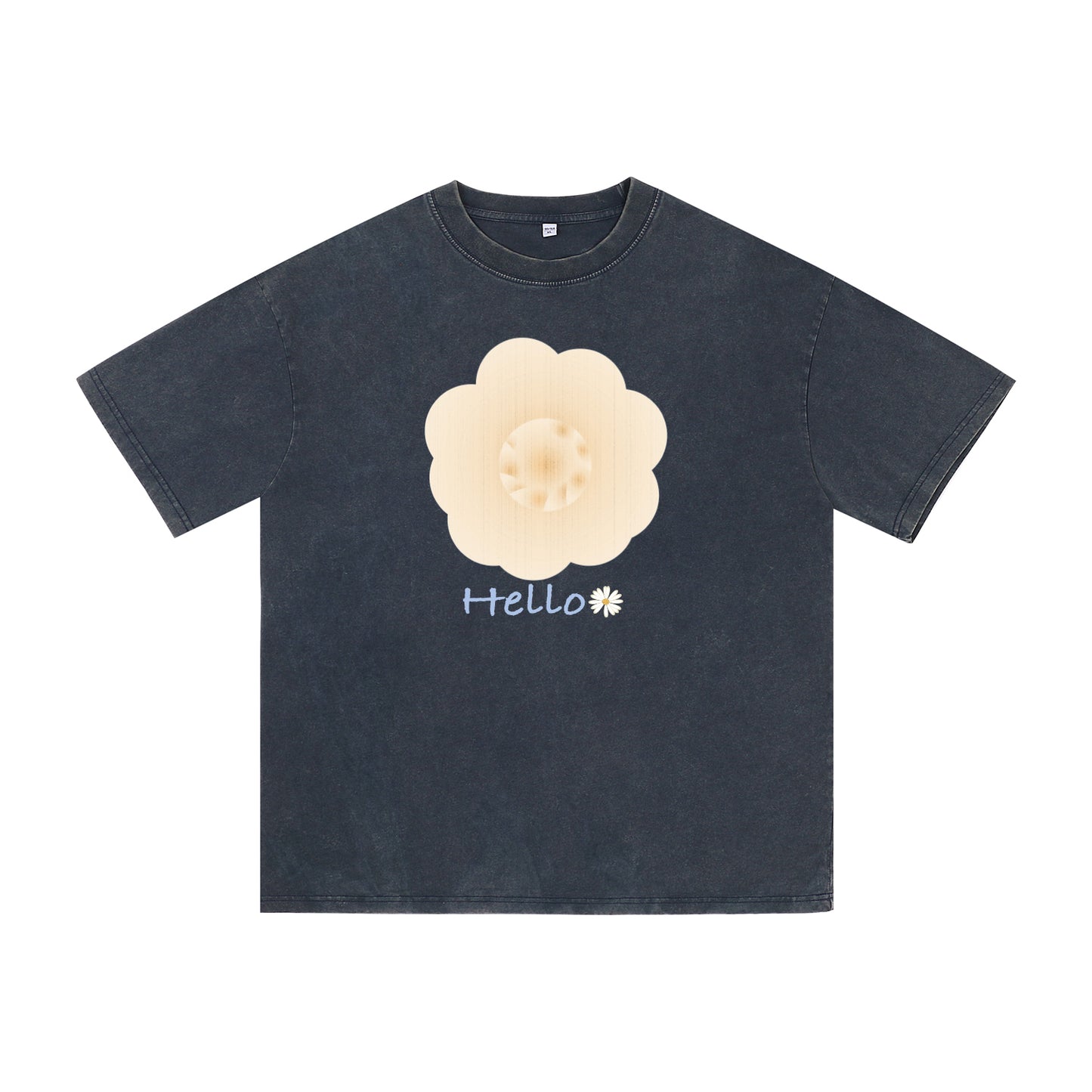 Detail view of blue t恤 featuring Cream Whisper Bloom Vintage Tee - 展示2