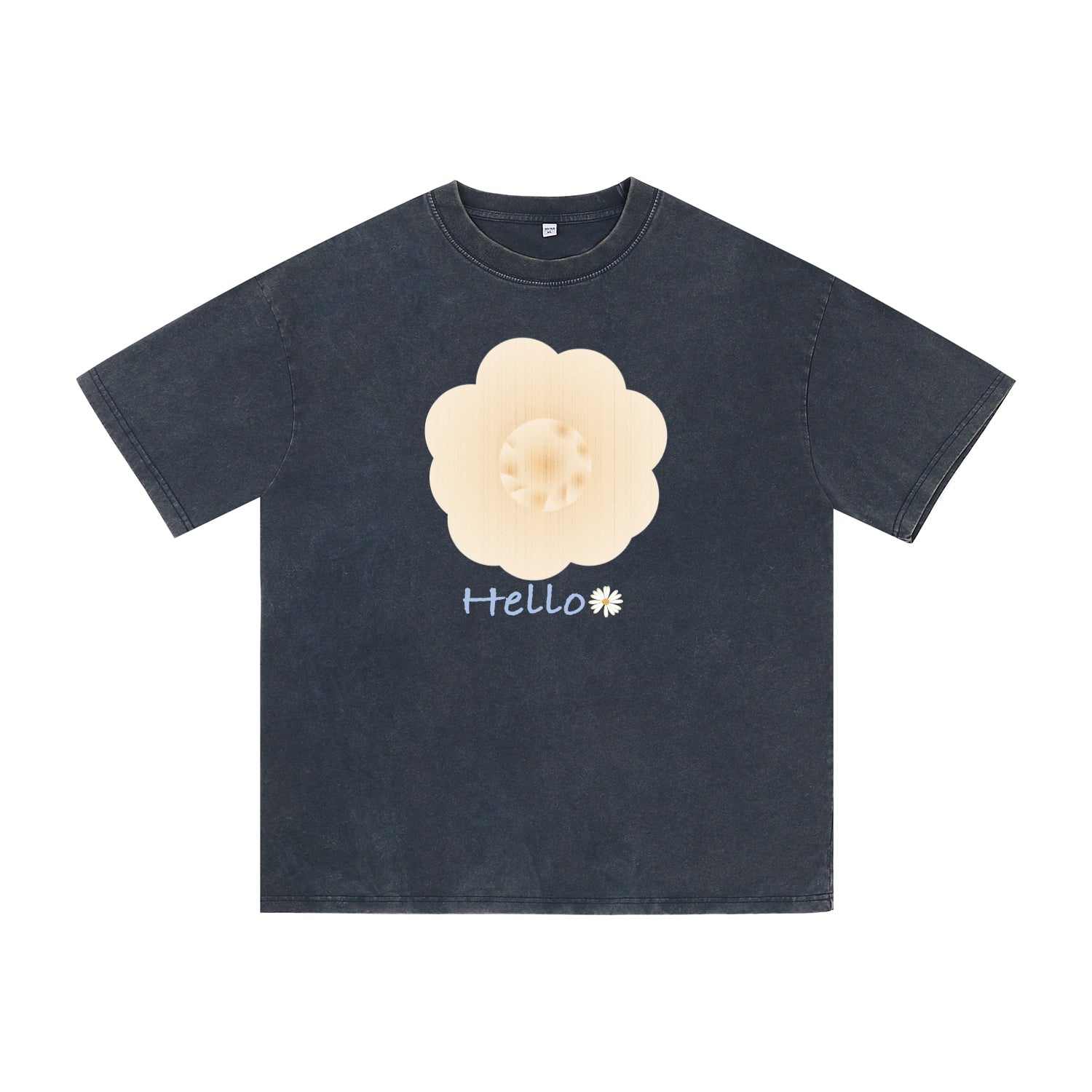 Detail view of blue t恤 featuring Cream Whisper Bloom Vintage Tee - 展示2