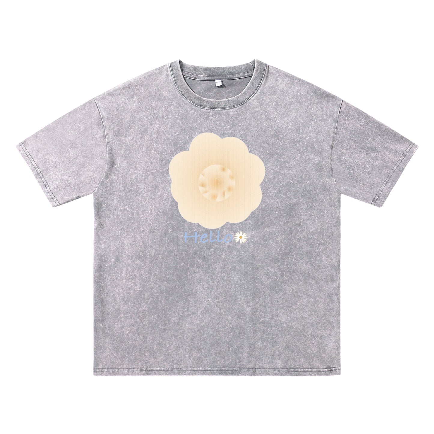Detail view of gray t恤 featuring Cream Whisper Bloom Vintage Tee