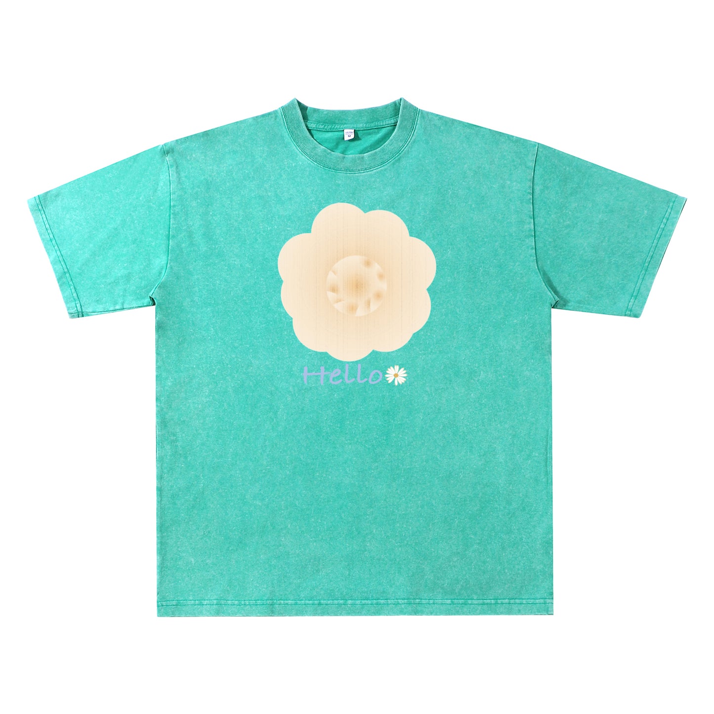 Detail view of green t恤 featuring Cream Whisper Bloom Vintage Tee