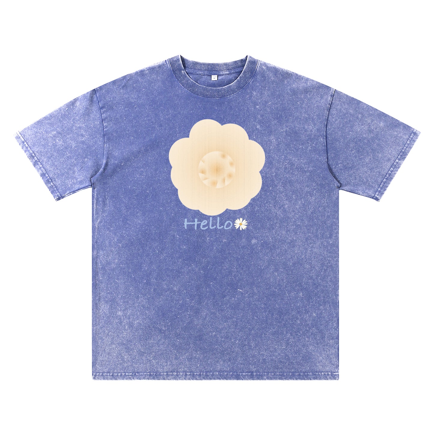 Detail view of blue t恤 featuring Cream Whisper Bloom Vintage Tee