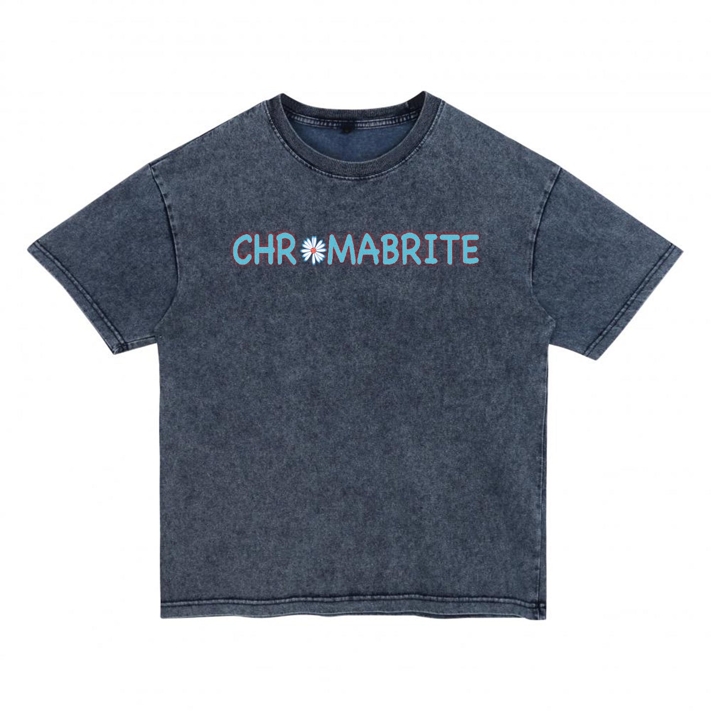 Front view of gray t恤 featuring Daisy Interlock Wordmark Denim Washed Tee