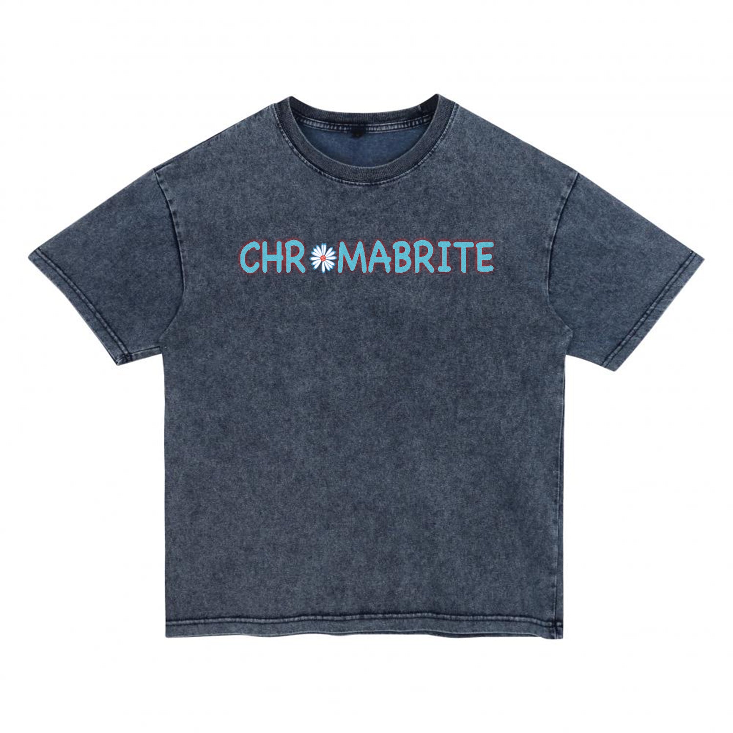 Front view of gray t恤 featuring Daisy Interlock Wordmark Denim Washed Tee