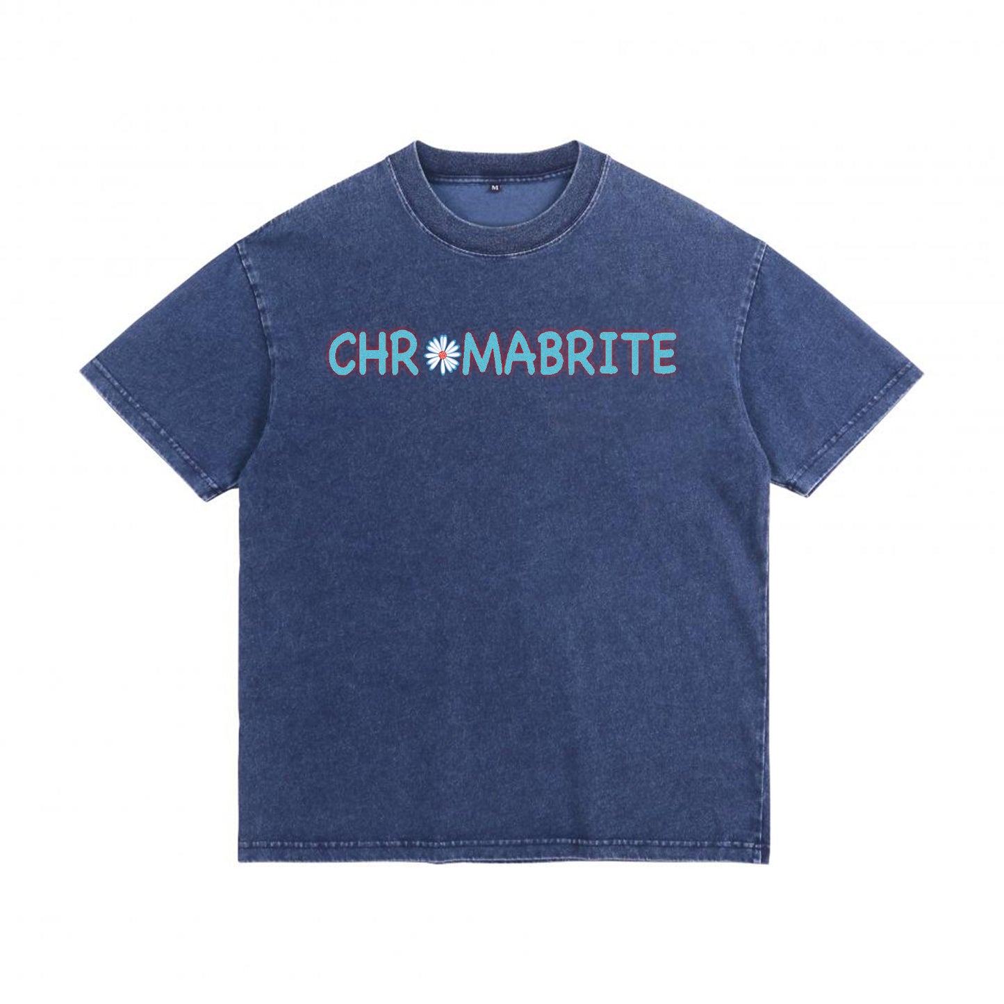 Alternate angle of navy t恤 featuring Daisy Interlock Wordmark Denim Washed Tee