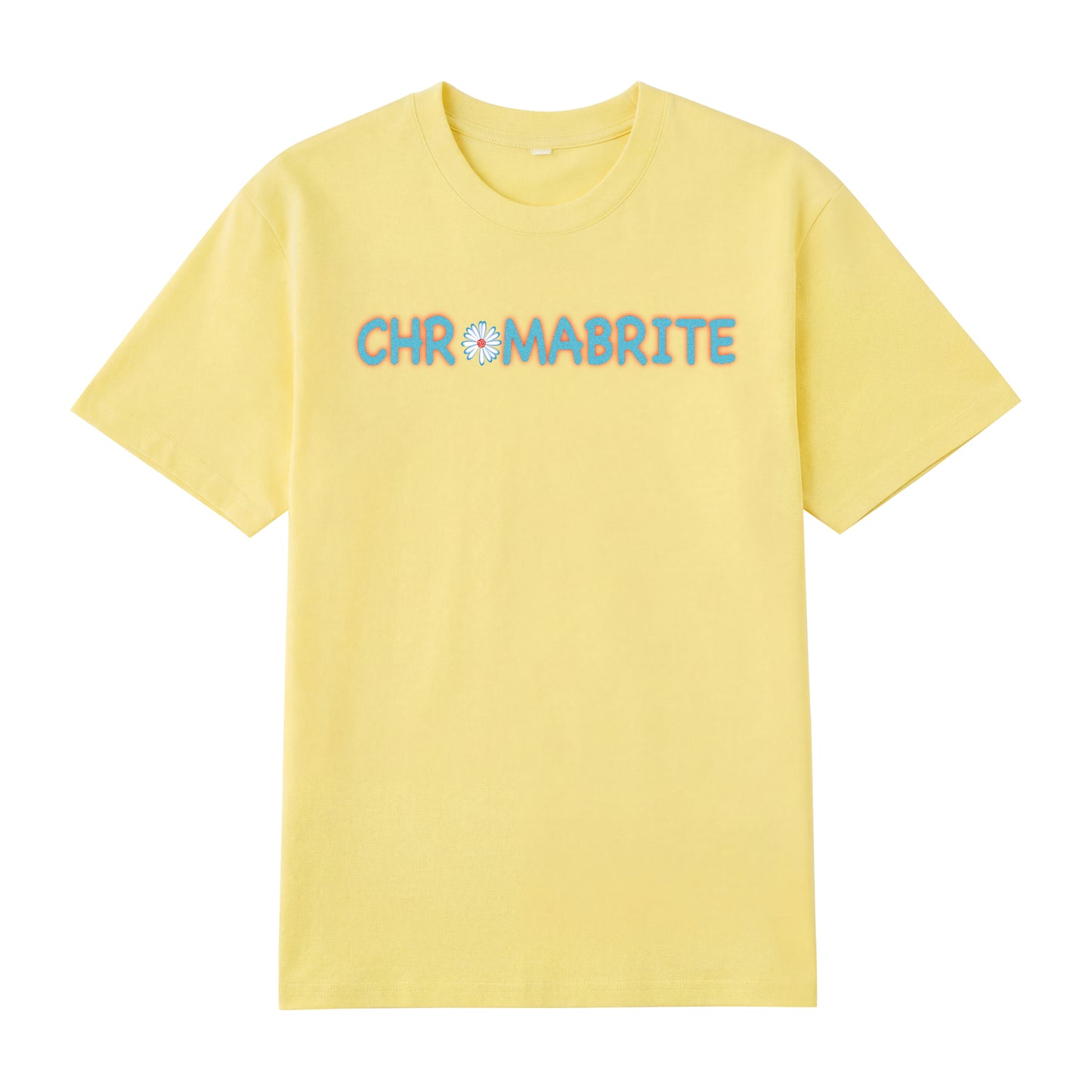 Detail view of yellow t恤 featuring Daisy Interlock Wordmark Staple Tee