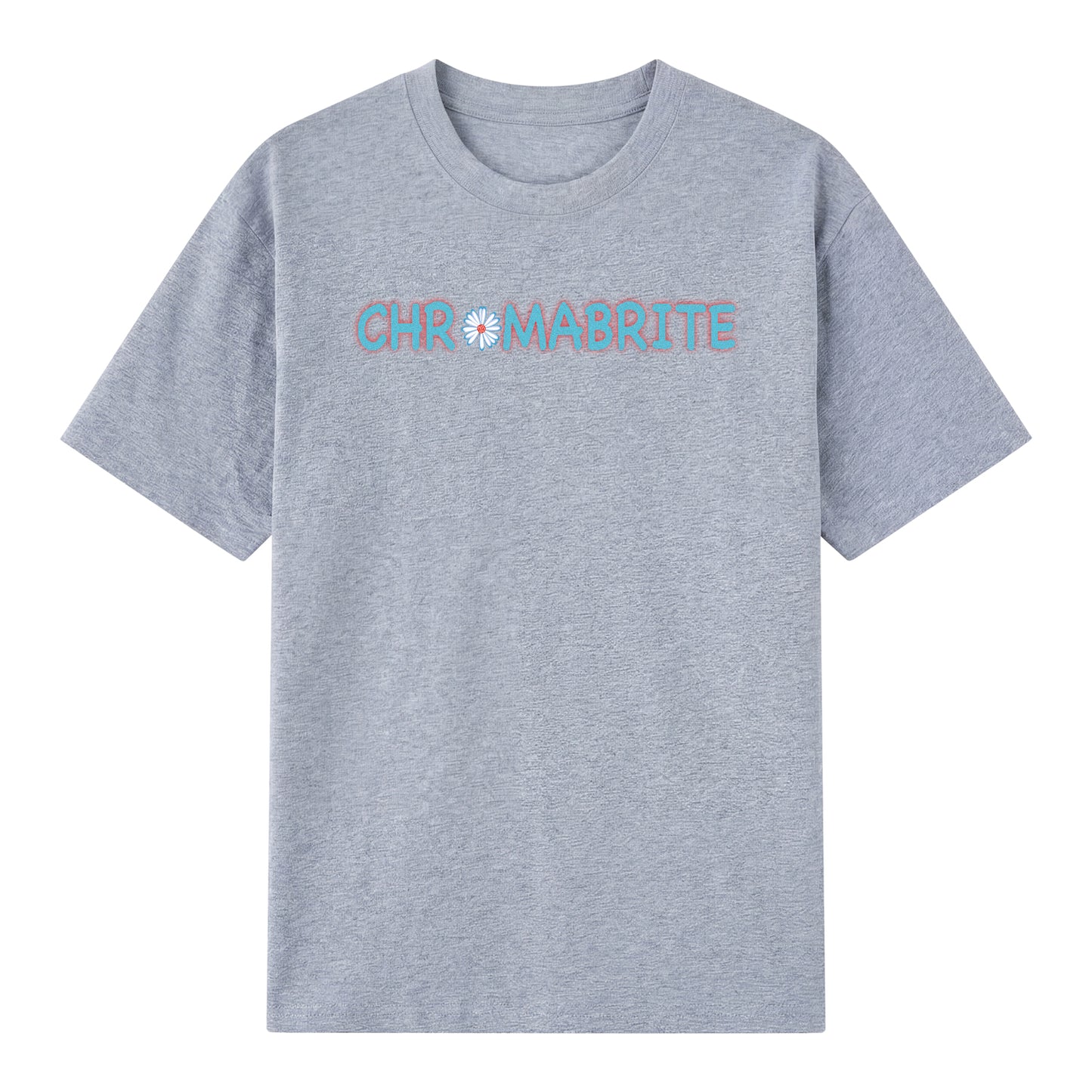 Detail view of gray t恤 featuring Daisy Interlock Wordmark Staple Tee