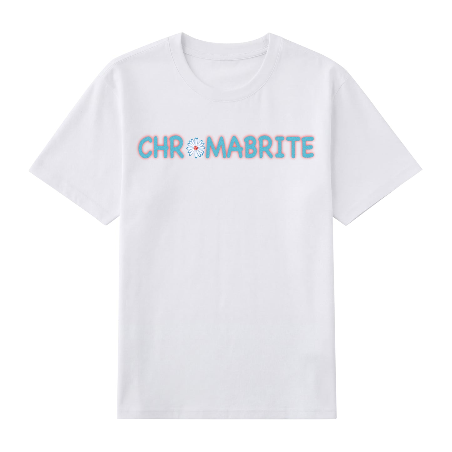 Detail view of white t恤 featuring Daisy Interlock Wordmark Staple Tee