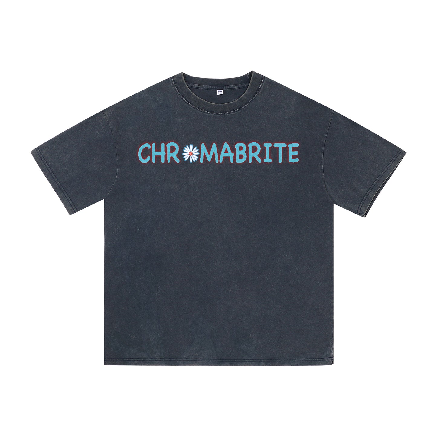 Front view of blue t恤 featuring Daisy Interlock Wordmark Vintage Tee
