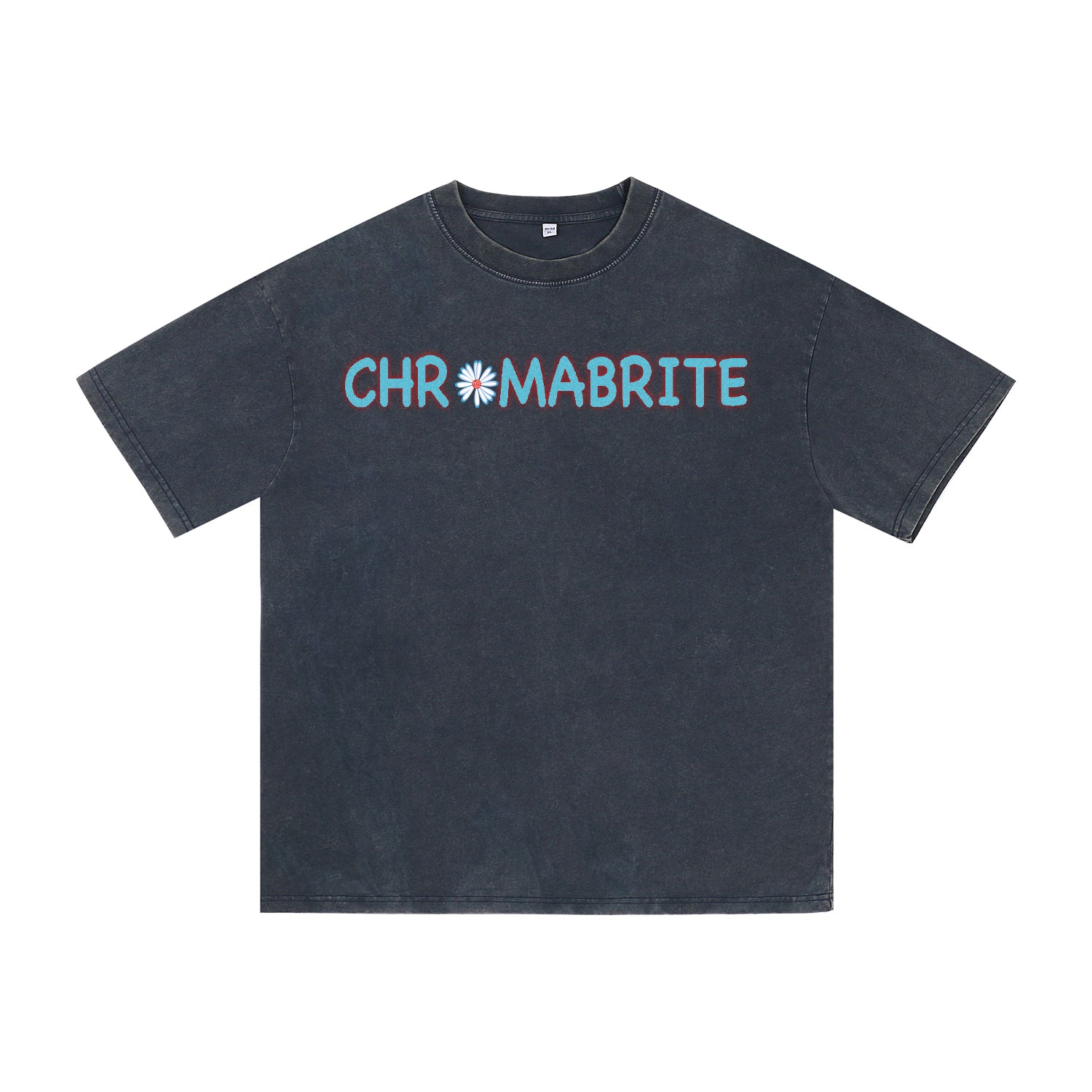 Front view of blue t恤 featuring Daisy Interlock Wordmark Vintage Tee