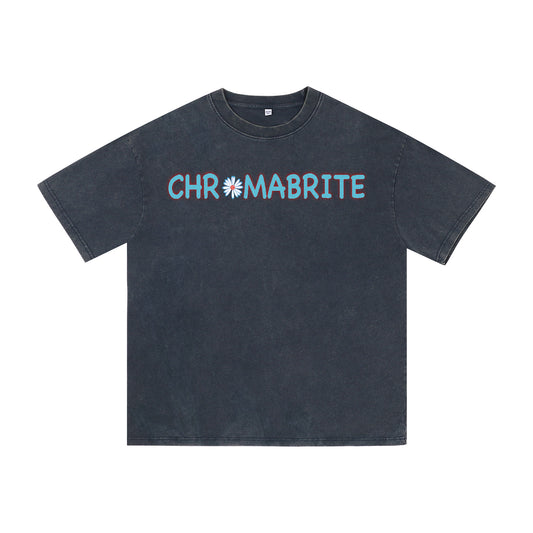 Front view of blue t恤 featuring Daisy Interlock Wordmark Vintage Tee