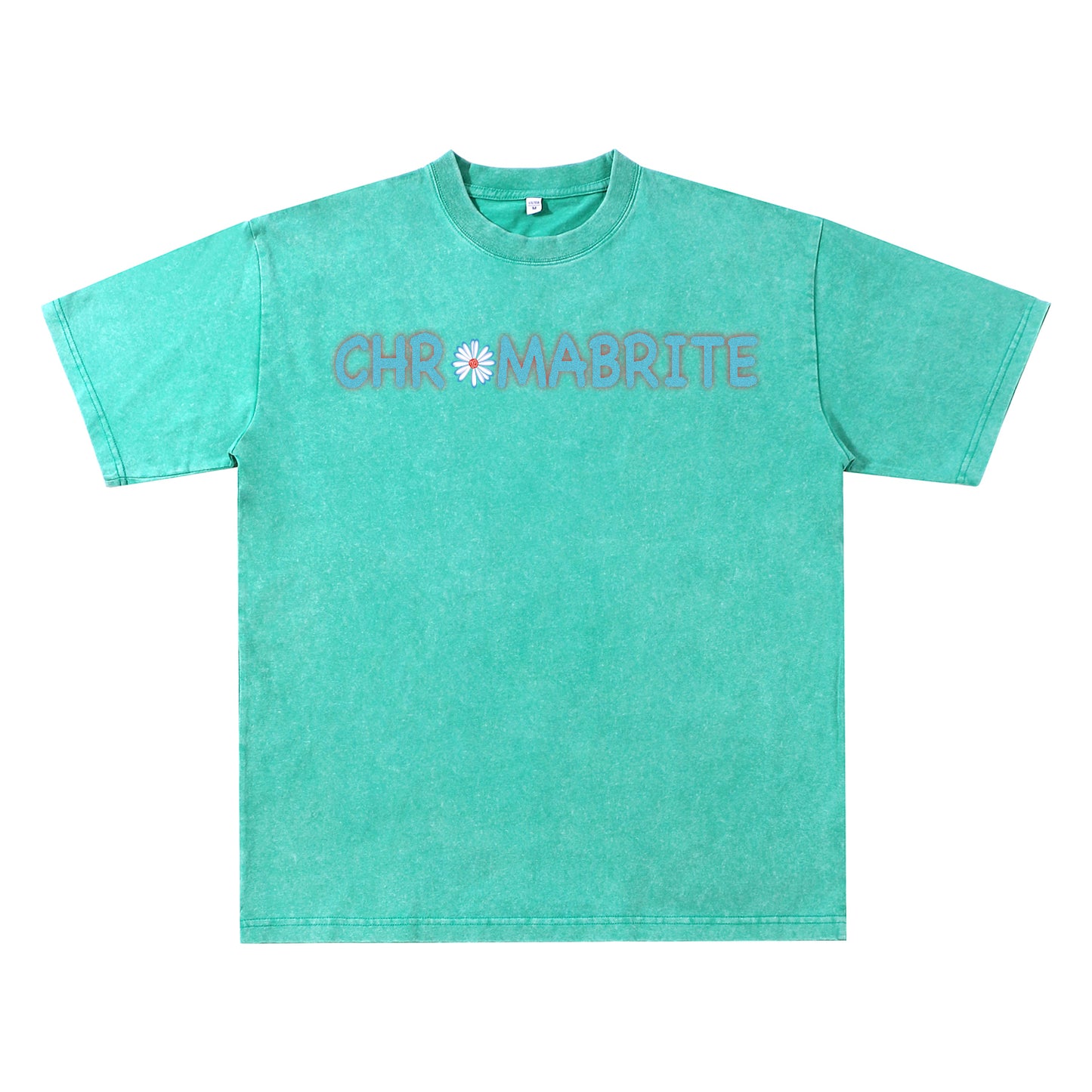 Detail view of green t恤 featuring Daisy Interlock Wordmark Vintage Tee