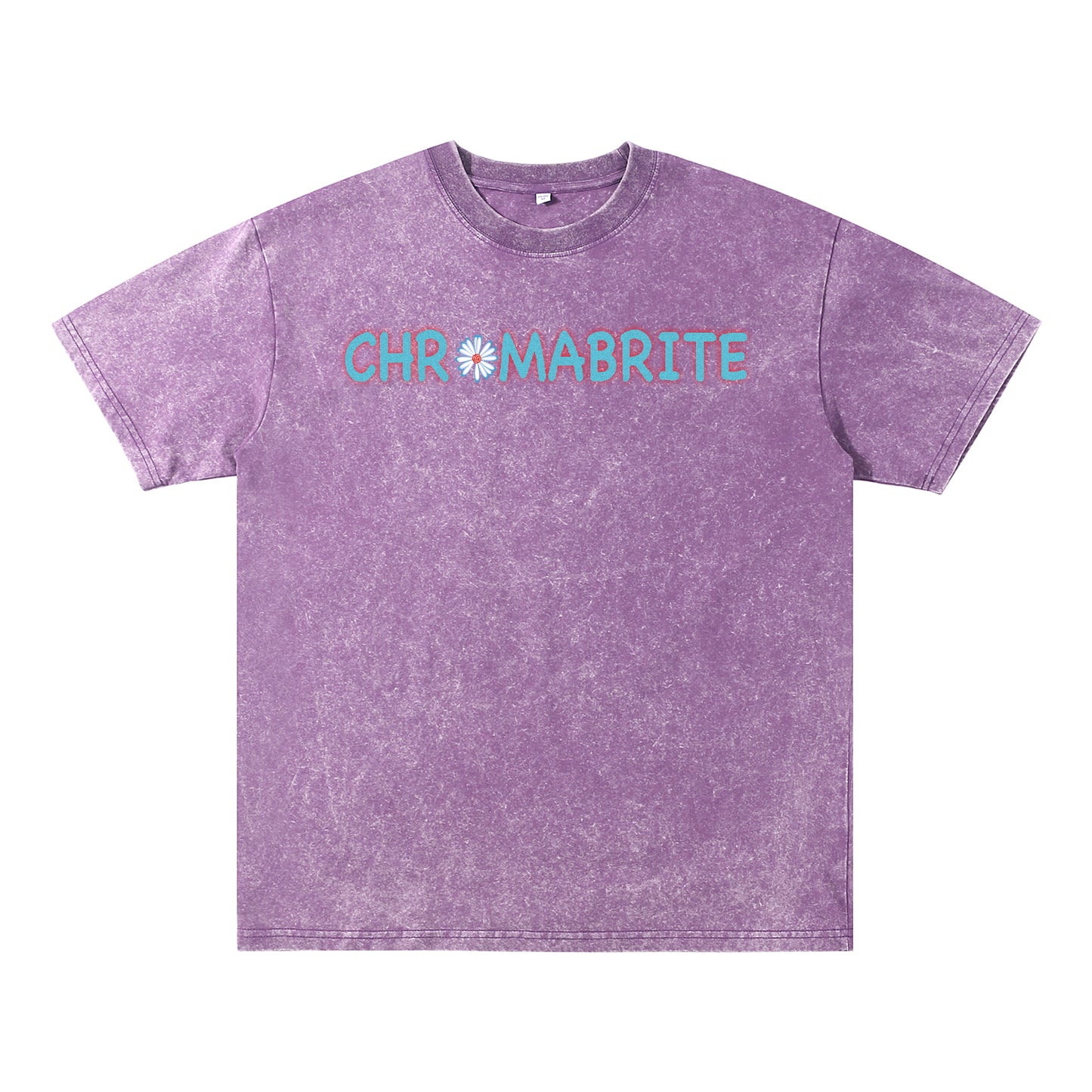 Detail view of purple t恤 featuring Daisy Interlock Wordmark Vintage Tee