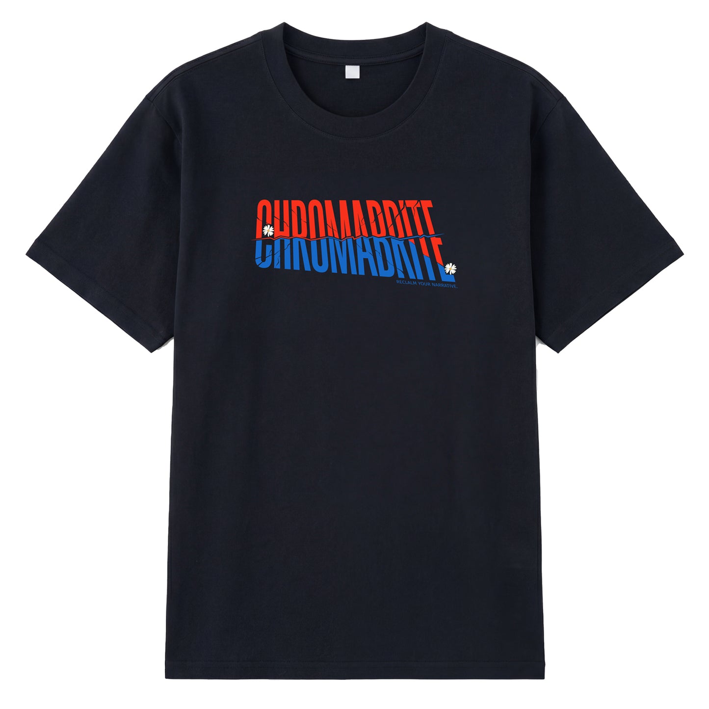 Detail view of black t恤 featuring Diagonal Narrative Wordmark Staple Tee