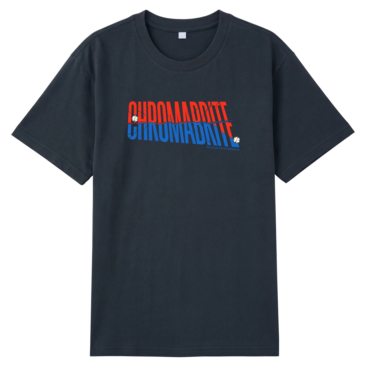 Detail view of grey t恤 featuring Diagonal Narrative Wordmark Staple Tee