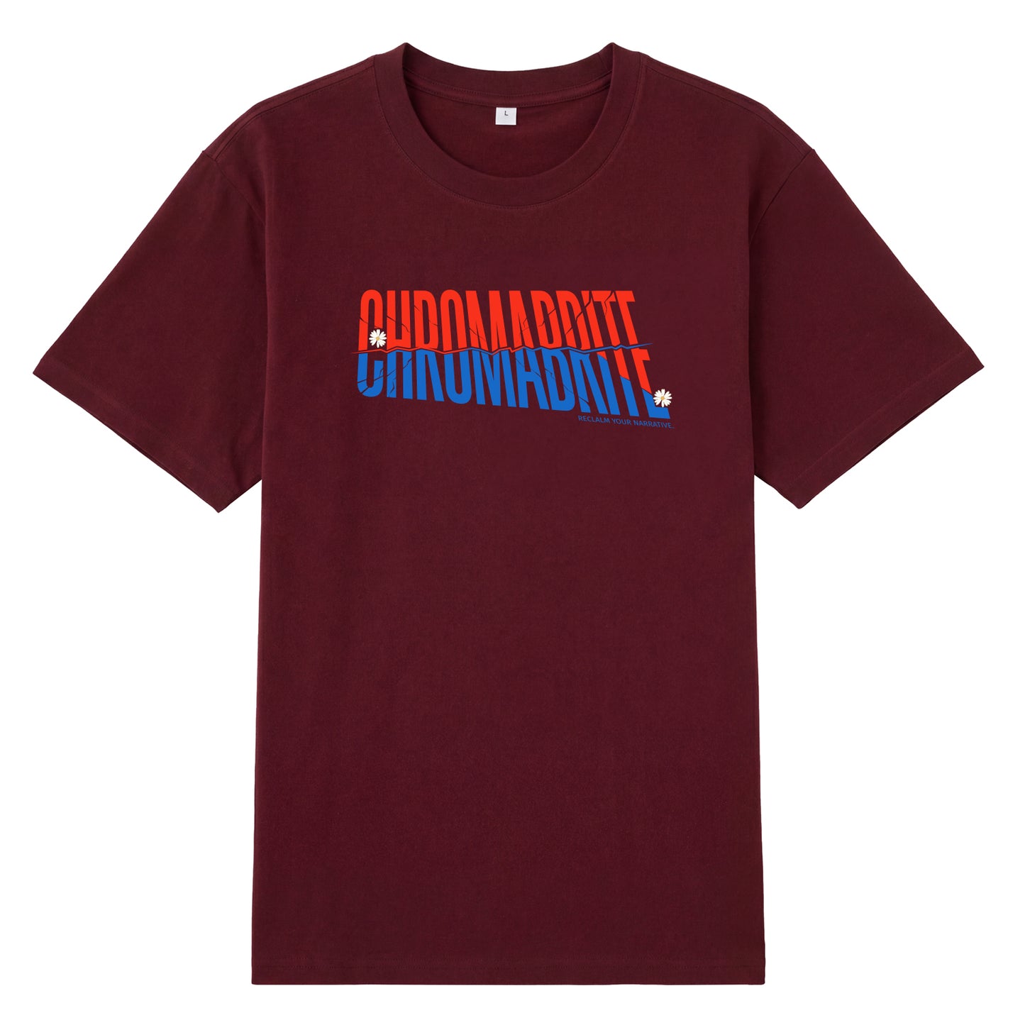 Detail view of red t恤 featuring Diagonal Narrative Wordmark Staple Tee