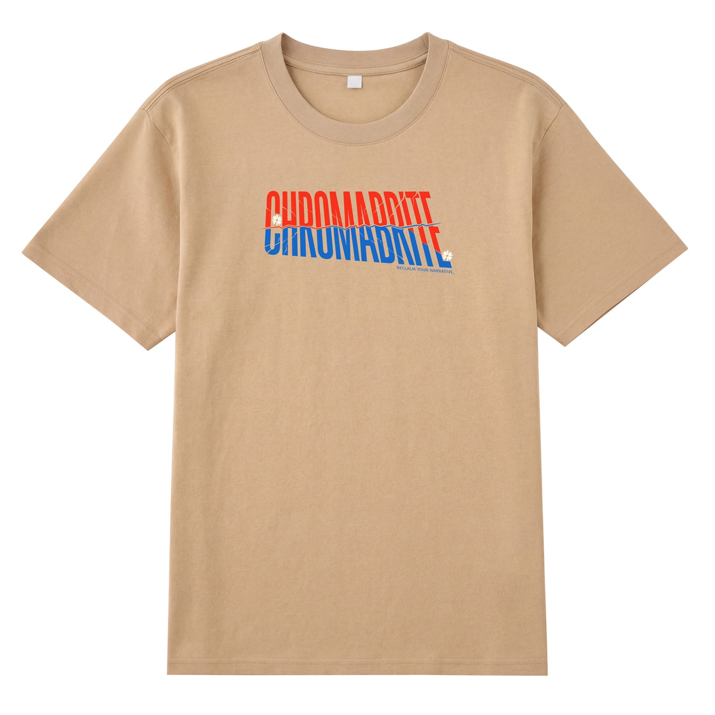 Detail view of yellow t恤 featuring Diagonal Narrative Wordmark Staple Tee