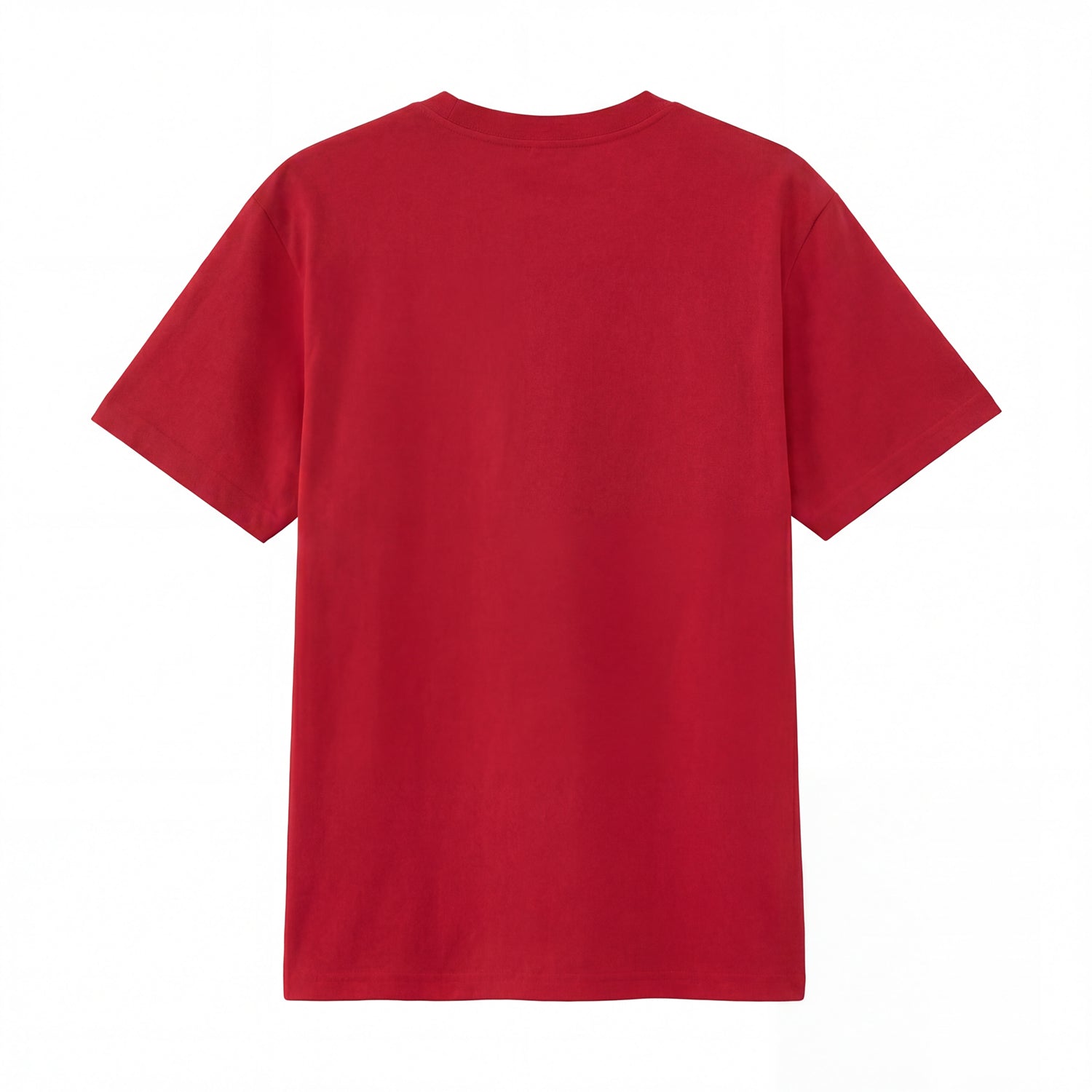 Back view of red t恤 featuring Diagonal Narrative Wordmark Staple Tee