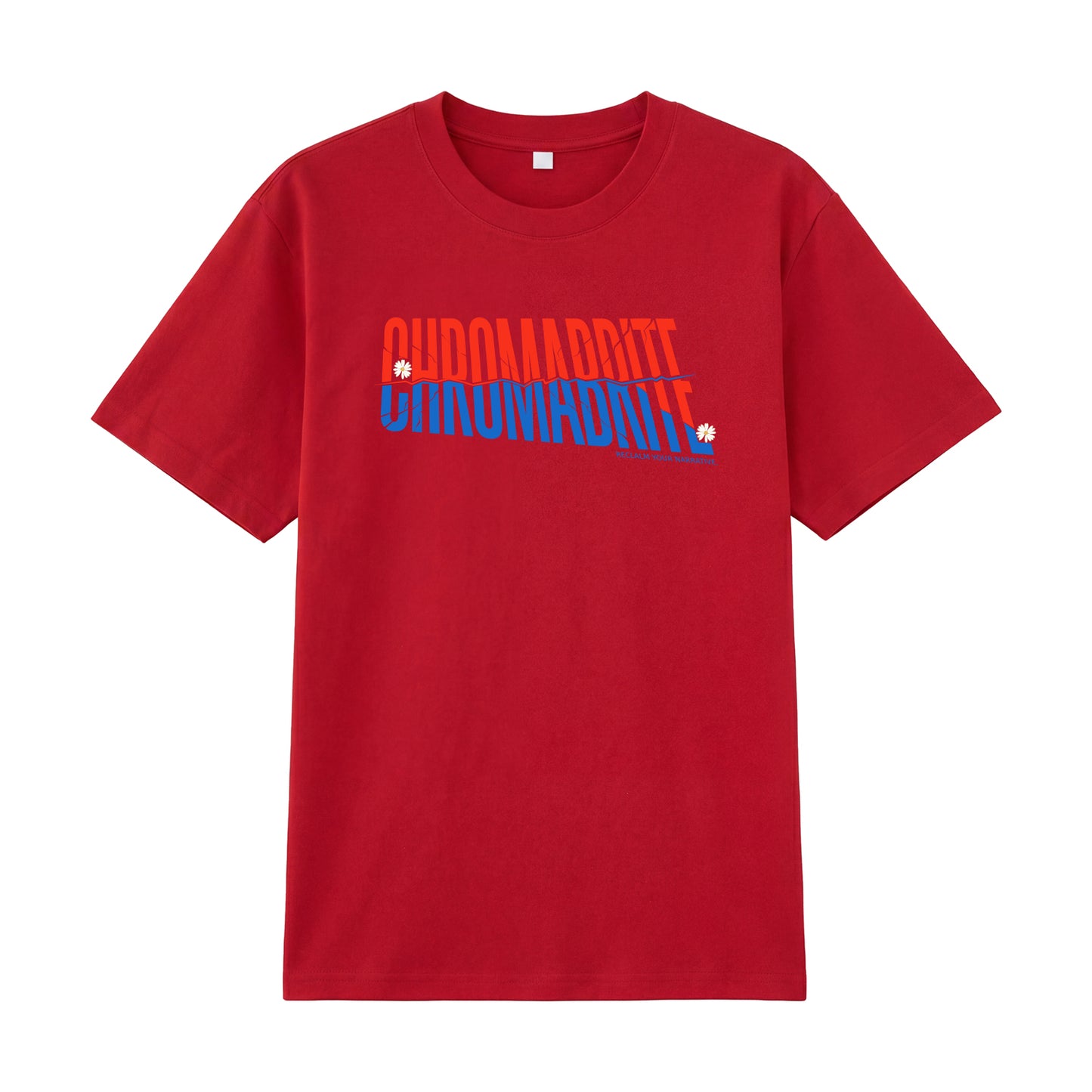 Detail view of red t恤 featuring Diagonal Narrative Wordmark Staple Tee