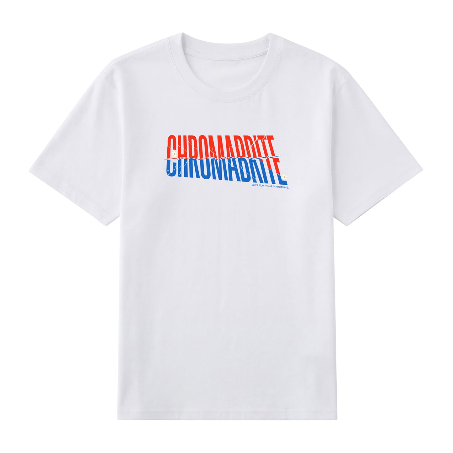 Detail view of white t恤 featuring Diagonal Narrative Wordmark Staple Tee
