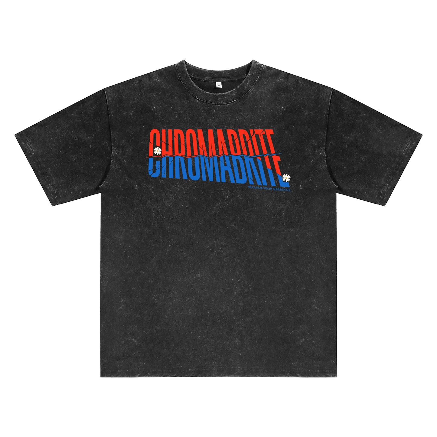 Detail view of black t恤 featuring Diagonal Narrative Wordmark Vintage Tee