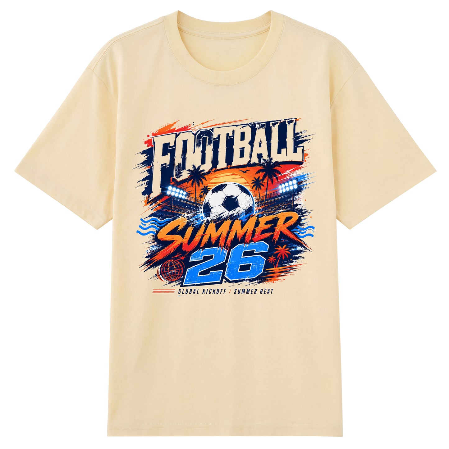 Football Summer 26 — Tropical Stadium Soccer Graphic T-Shirt | Premium 200gsm Cotton | 5 Colors ChromaBrite Clothing