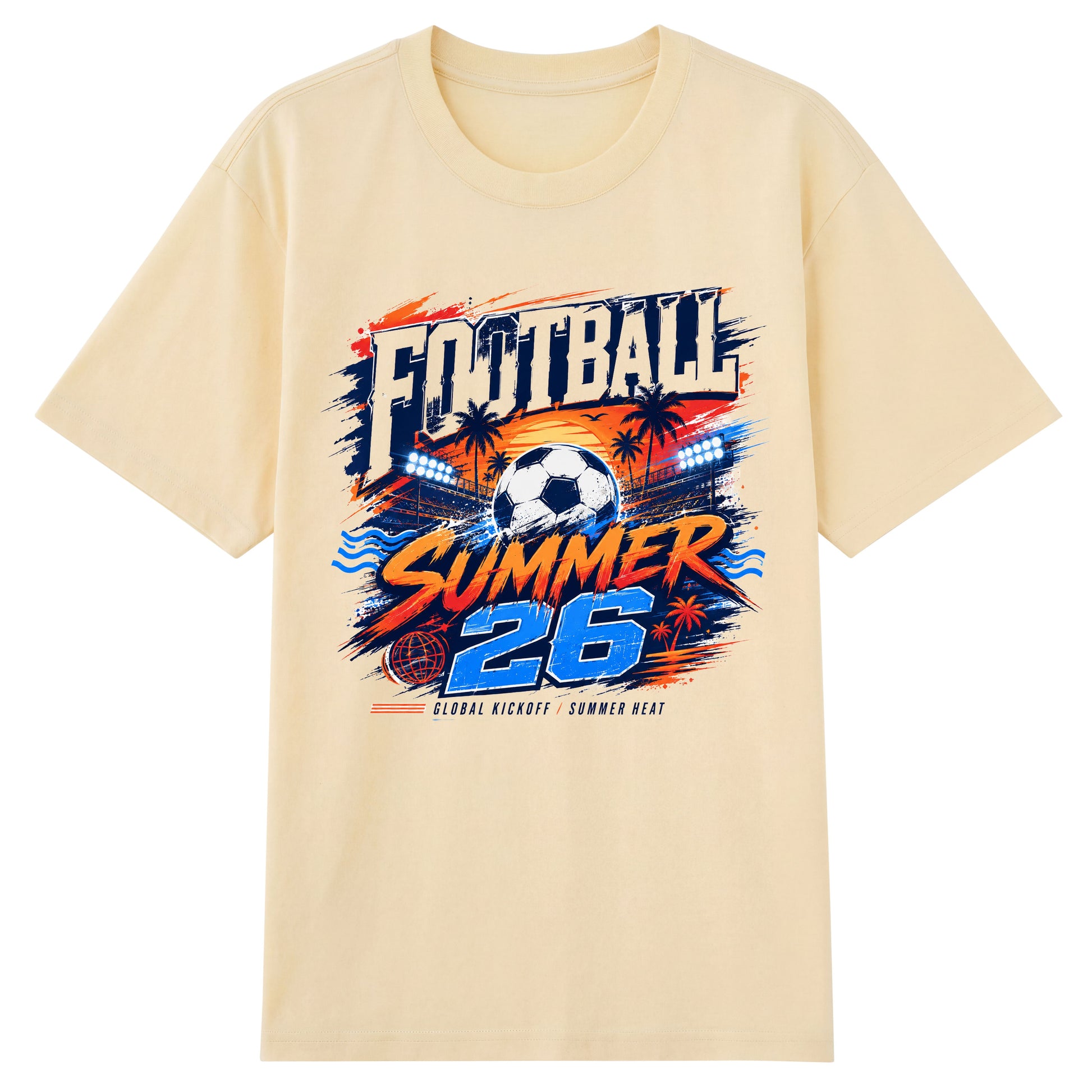 Football Summer 26 — Tropical Stadium Soccer Graphic T-Shirt | Premium 200gsm Cotton | 5 Colors ChromaBrite Clothing