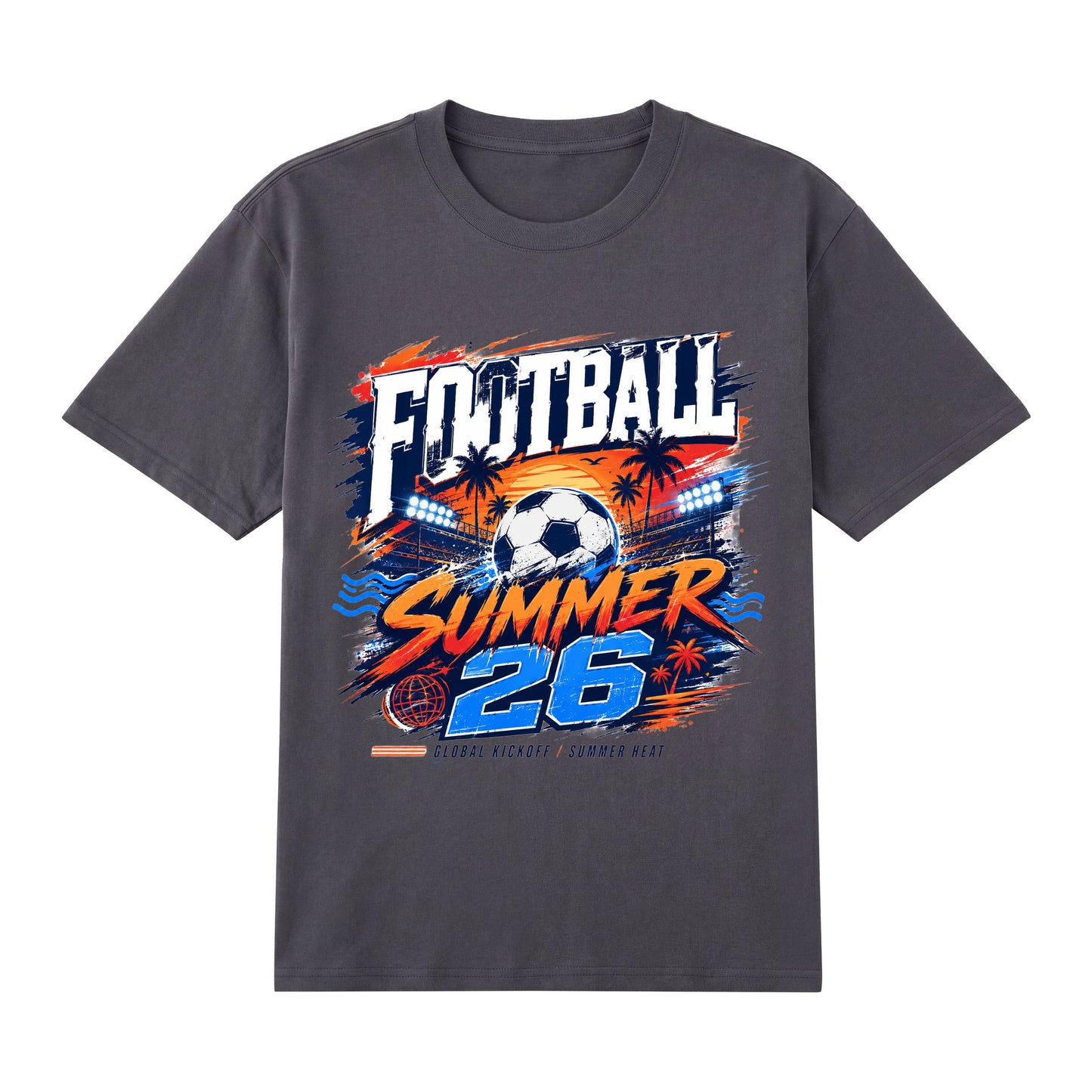 Football Summer 26 — Tropical Stadium Soccer Graphic T-Shirt | Premium 200gsm Cotton | 5 Colors ChromaBrite Clothing
