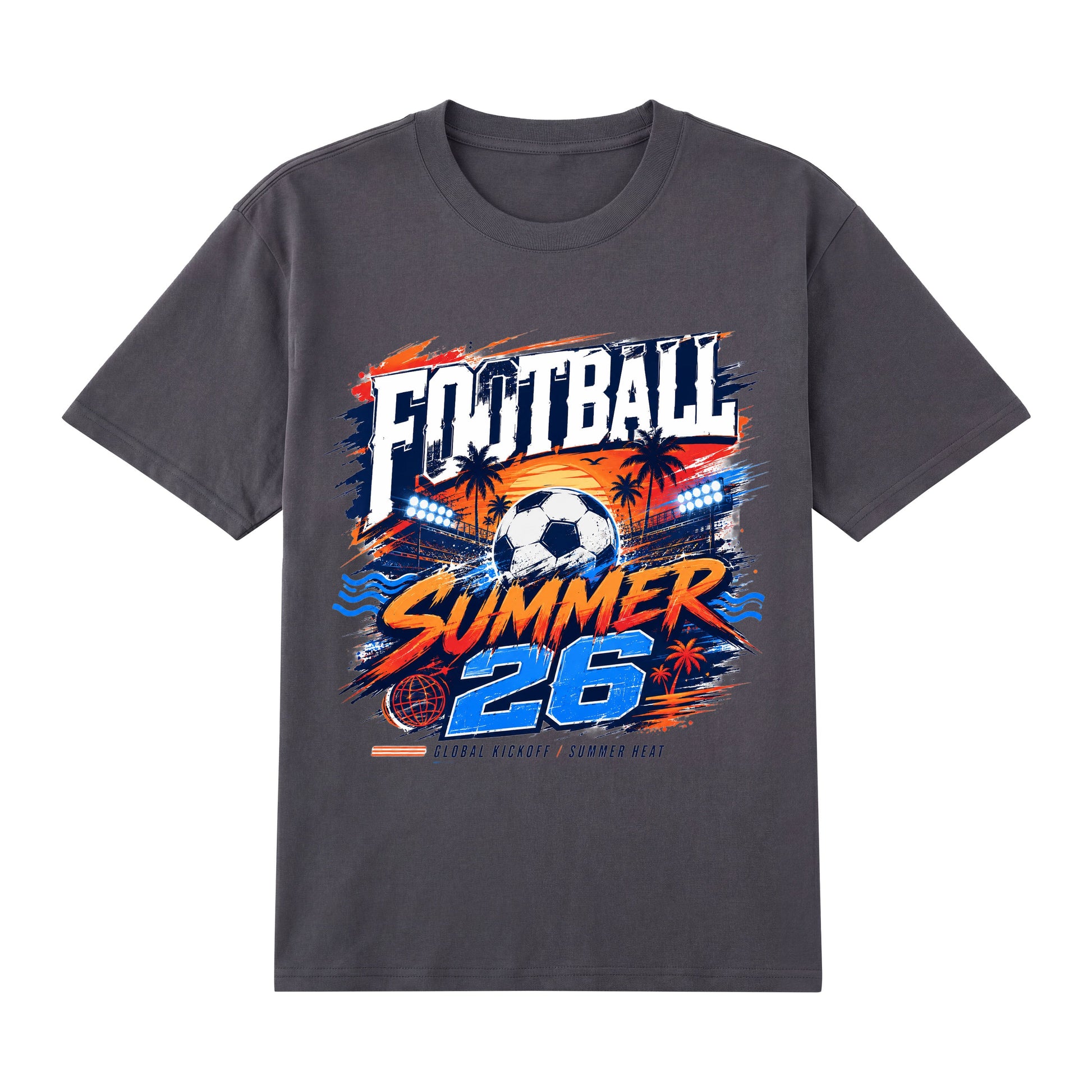 Football Summer 26 — Tropical Stadium Soccer Graphic T-Shirt | Premium 200gsm Cotton | 5 Colors ChromaBrite Clothing