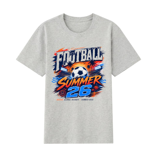 Football Summer 26 — Tropical Stadium Soccer Graphic T-Shirt | Premium 200gsm Cotton | 5 Colors ChromaBrite Clothing
