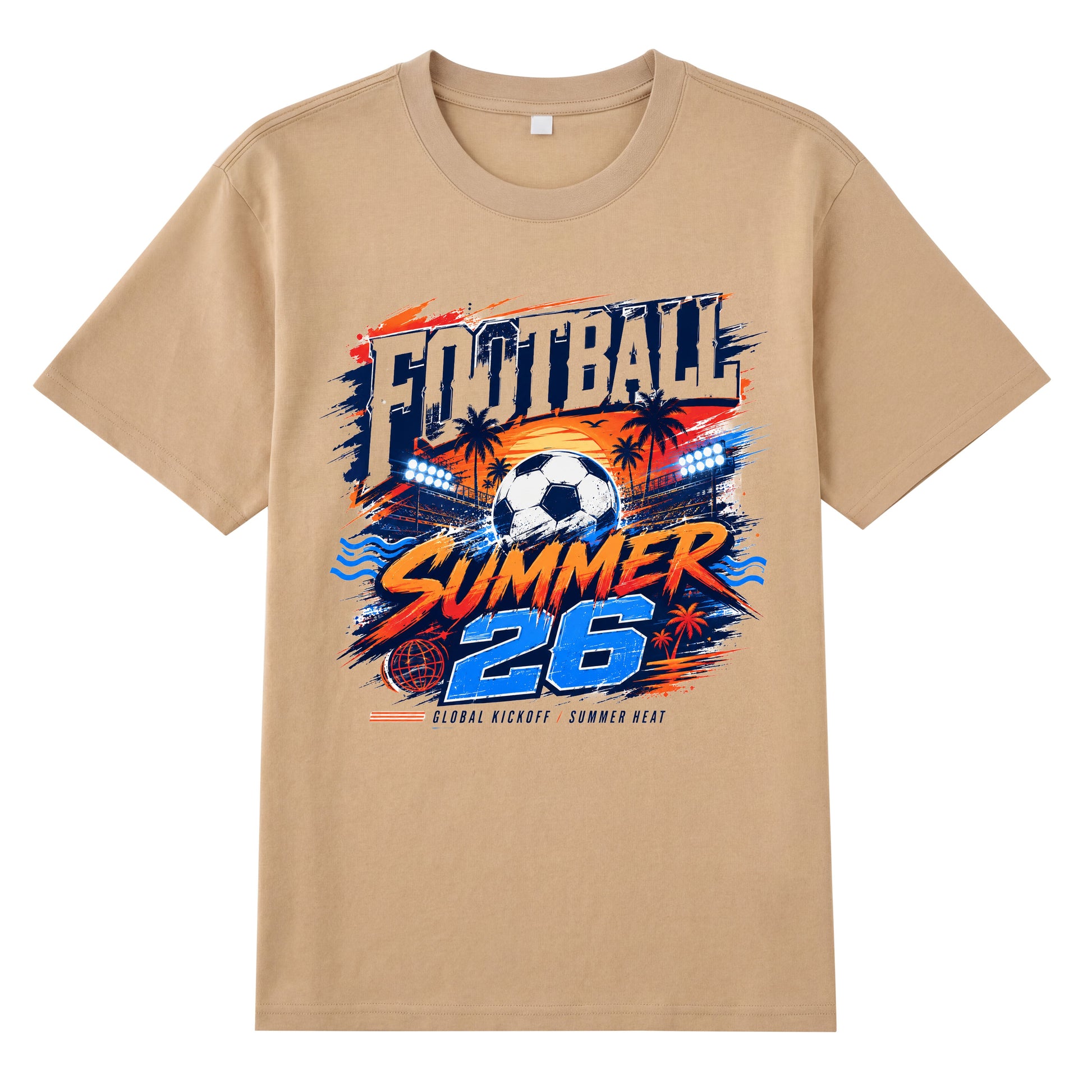 Football Summer 26 — Tropical Stadium Soccer Graphic T-Shirt | Premium 200gsm Cotton | 5 Colors ChromaBrite Clothing