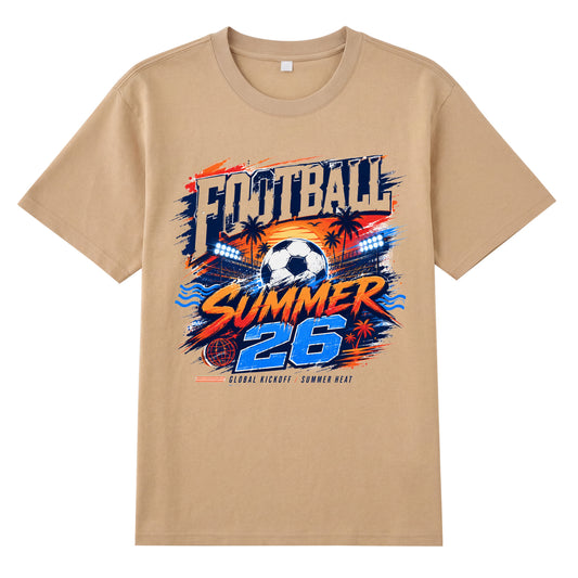 Football Summer 26 — Tropical Stadium Soccer Graphic T-Shirt | Premium 200gsm Cotton | 5 Colors