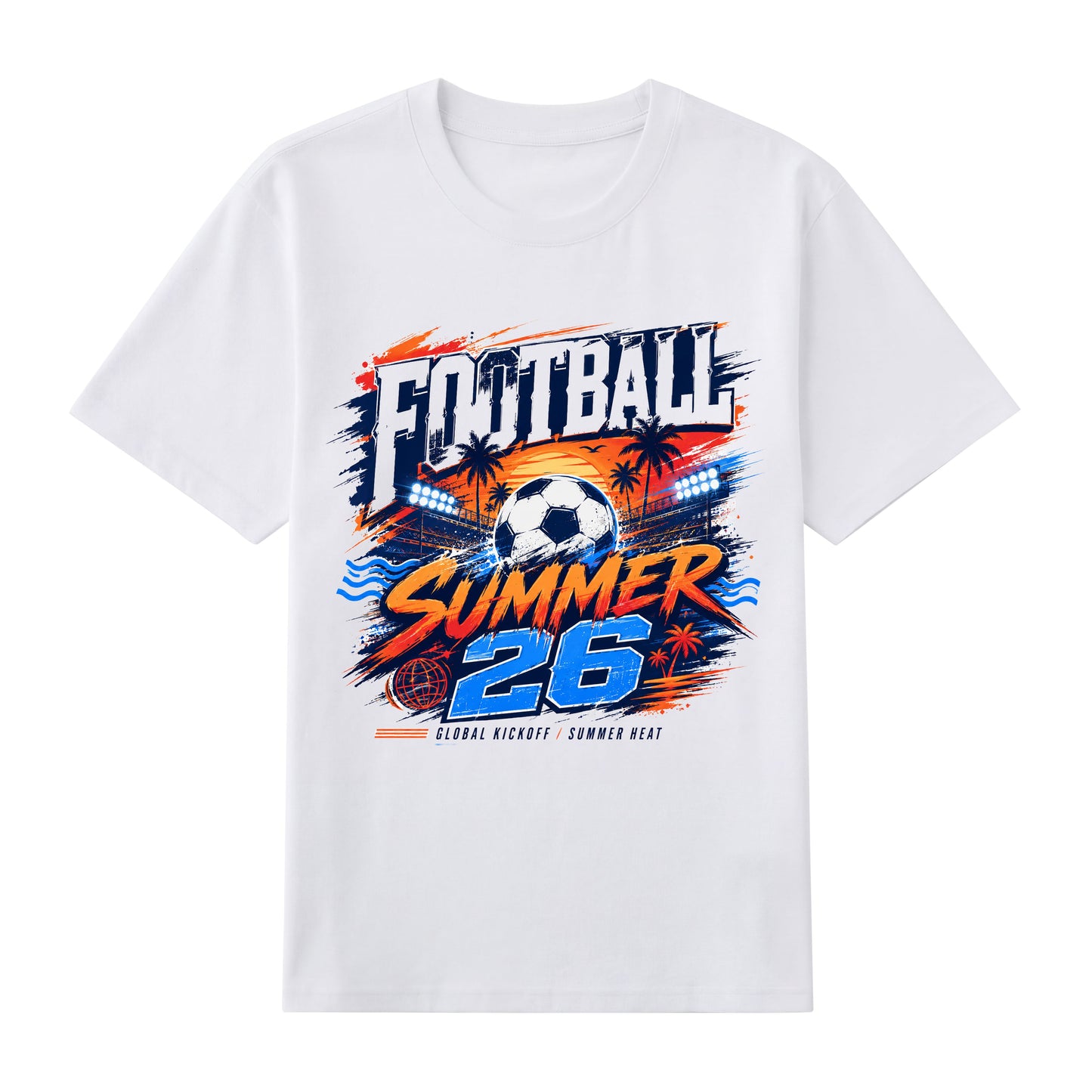 Football Summer 26 — Tropical Stadium Soccer Graphic T-Shirt | Premium 200gsm Cotton | 5 Colors ChromaBrite Clothing