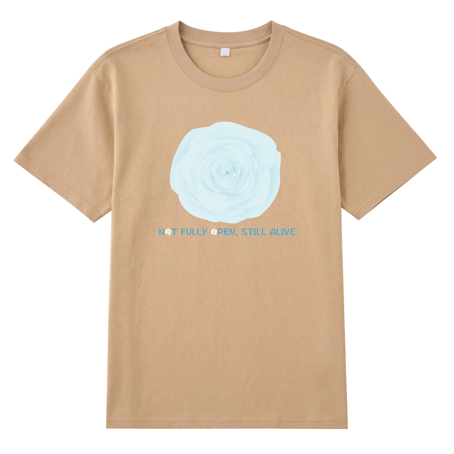 Detail view of yellow t恤 featuring NOT FULLY OPEN STILL ALIVE Staple Tee