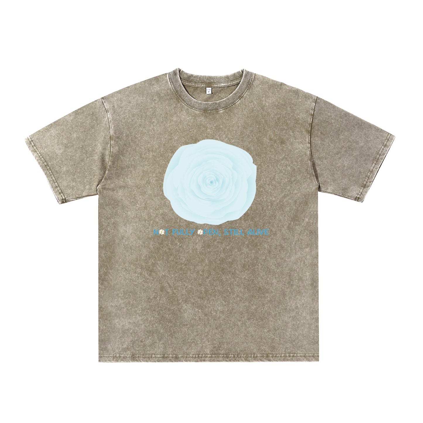 Alternate angle of green t恤 featuring NOT FULLY OPEN STILL ALIVE Vintage Tee