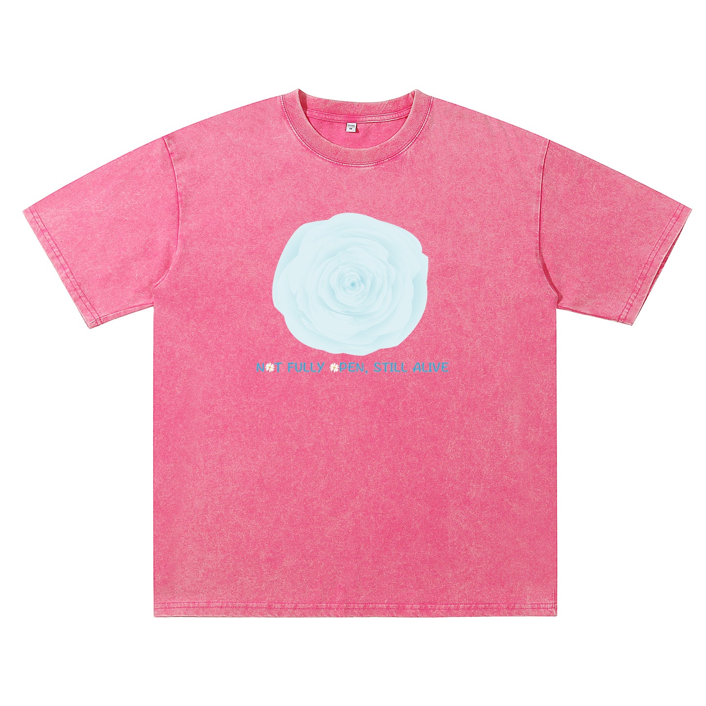 Detail view of red t恤 featuring NOT FULLY OPEN STILL ALIVE Vintage Tee