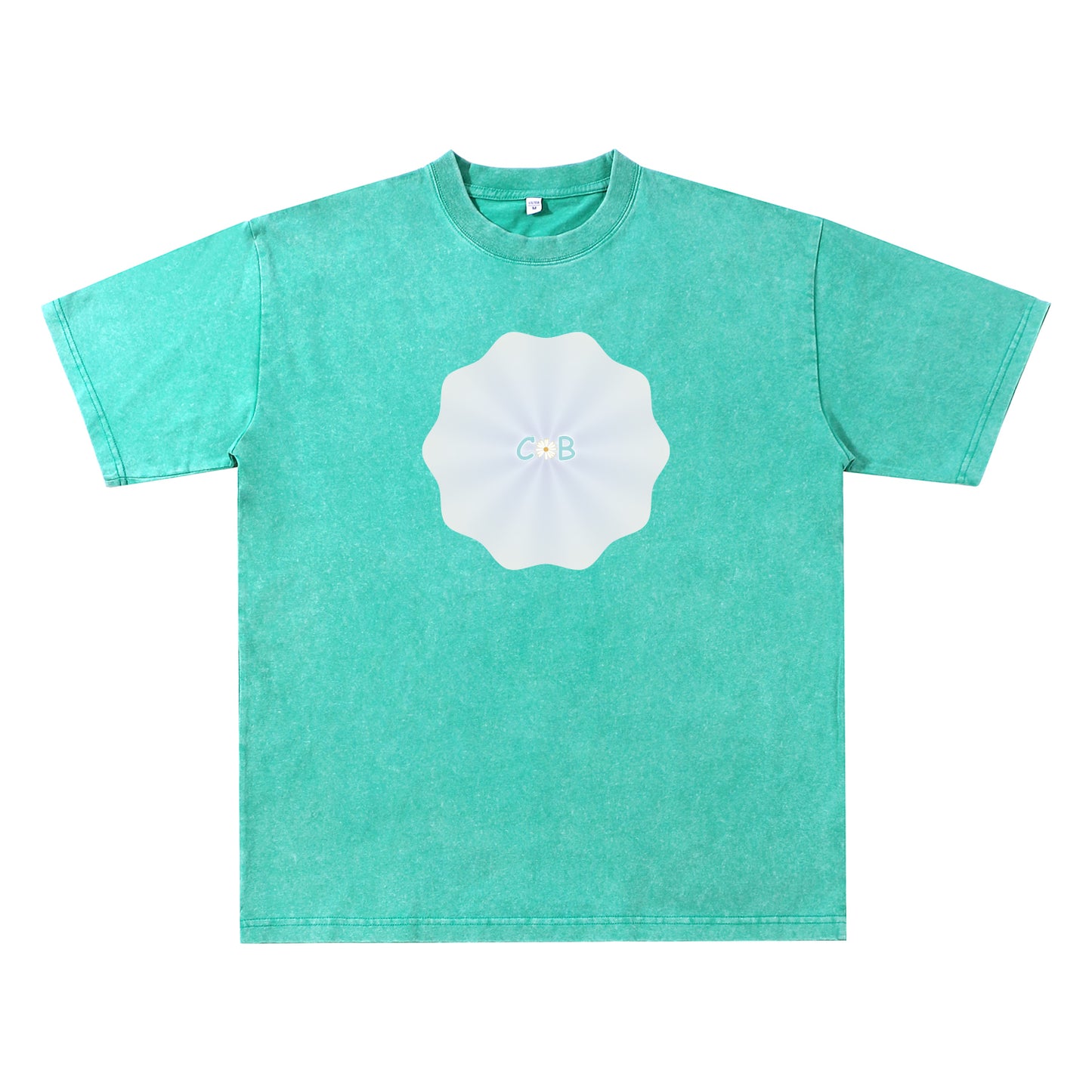 Detail view of green t恤 featuring PEARL SHELL BLOOM Vintage Tee