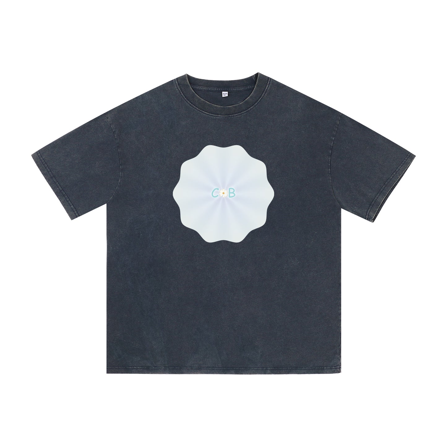 Detail view of blue t恤 featuring PEARL SHELL BLOOM Vintage Tee