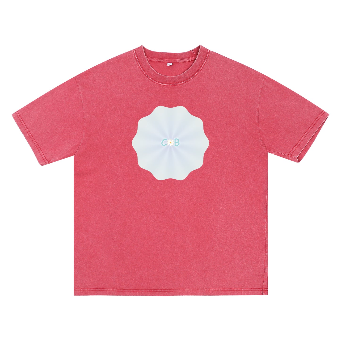 Detail view of red t恤 featuring PEARL SHELL BLOOM Vintage Tee