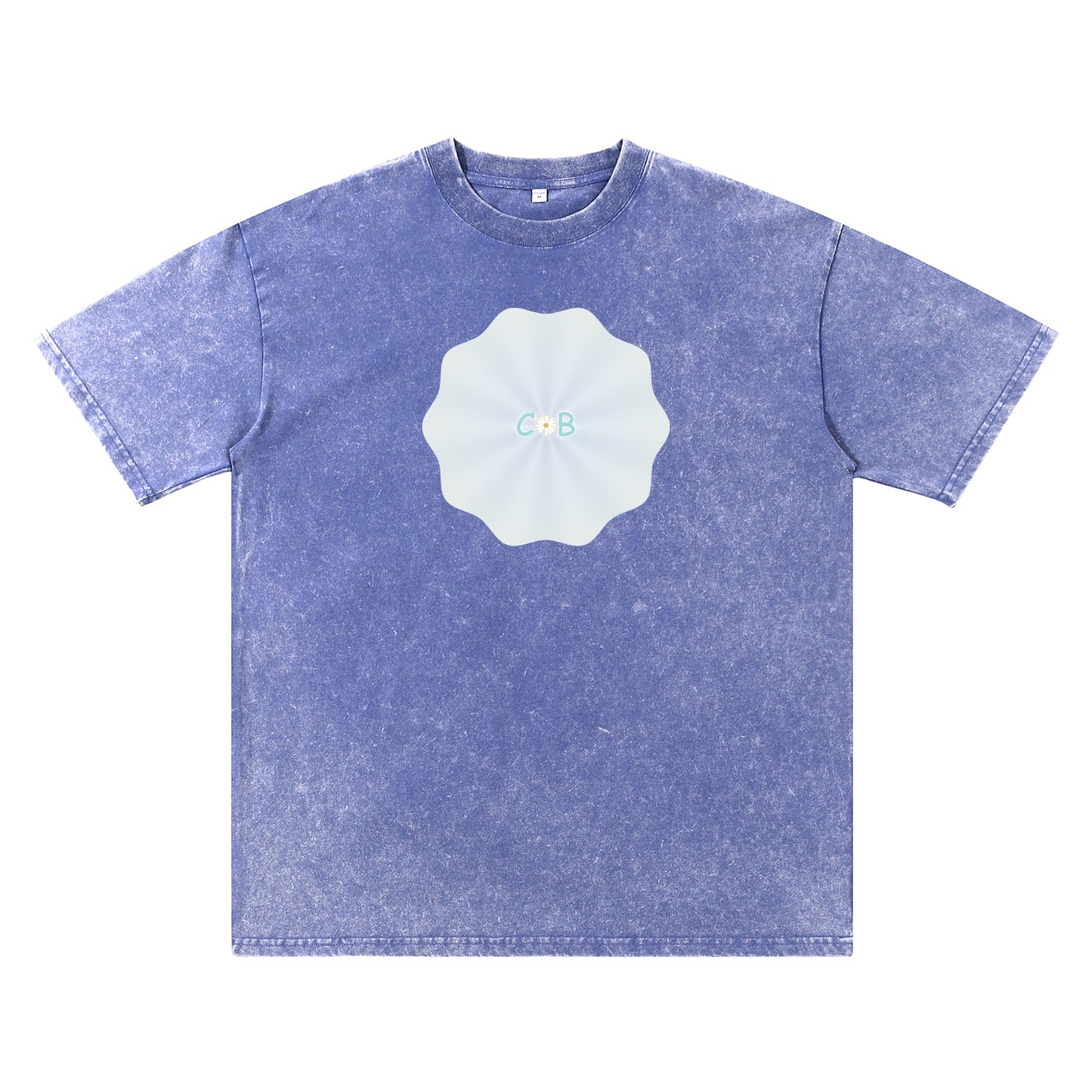 Detail view of blue t恤 featuring PEARL SHELL BLOOM Vintage Tee